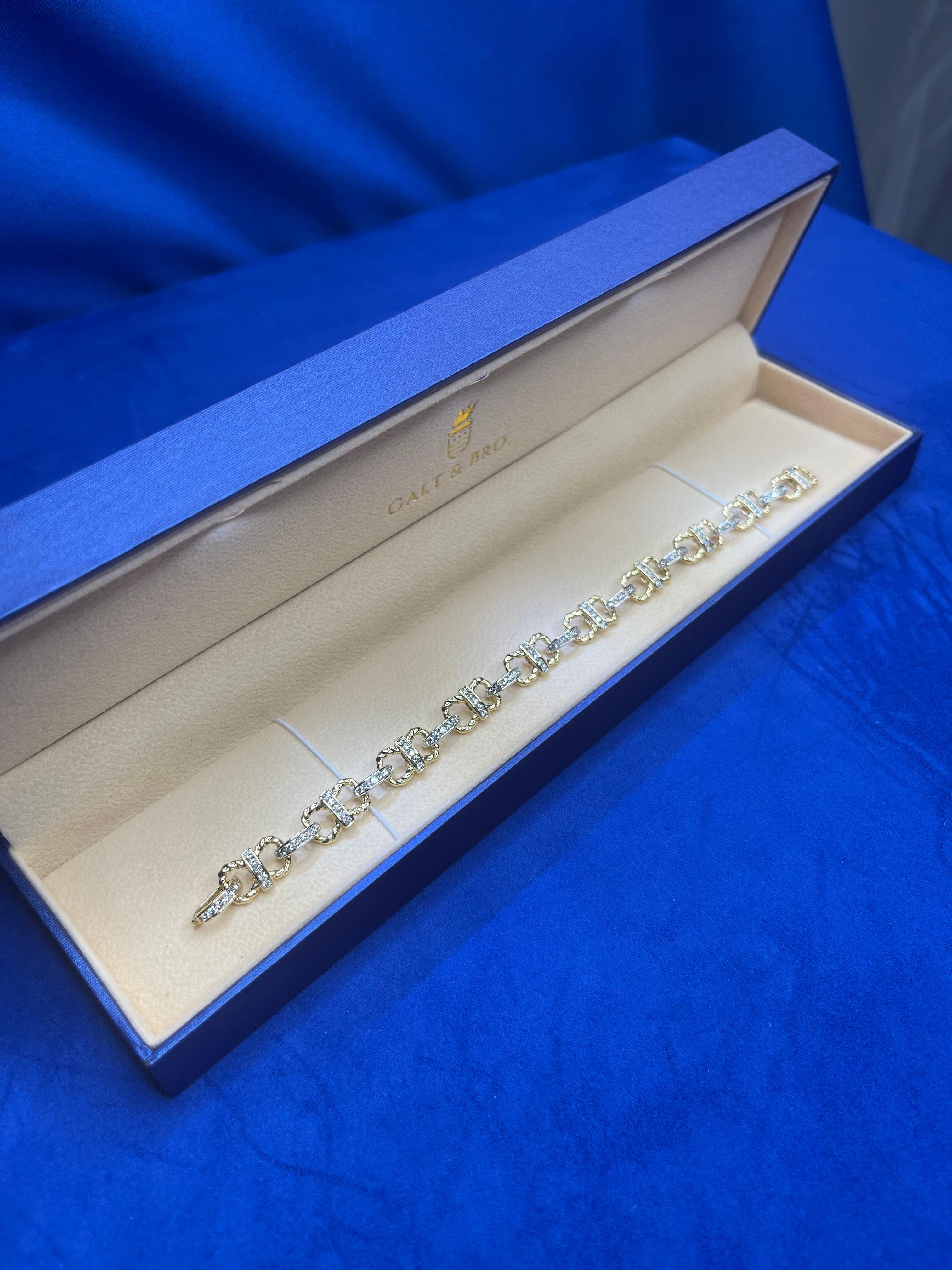 Diamond Horse Shoe Pave Link Layered Rope Fashion 14 Karat Yellow Gold Bracelet