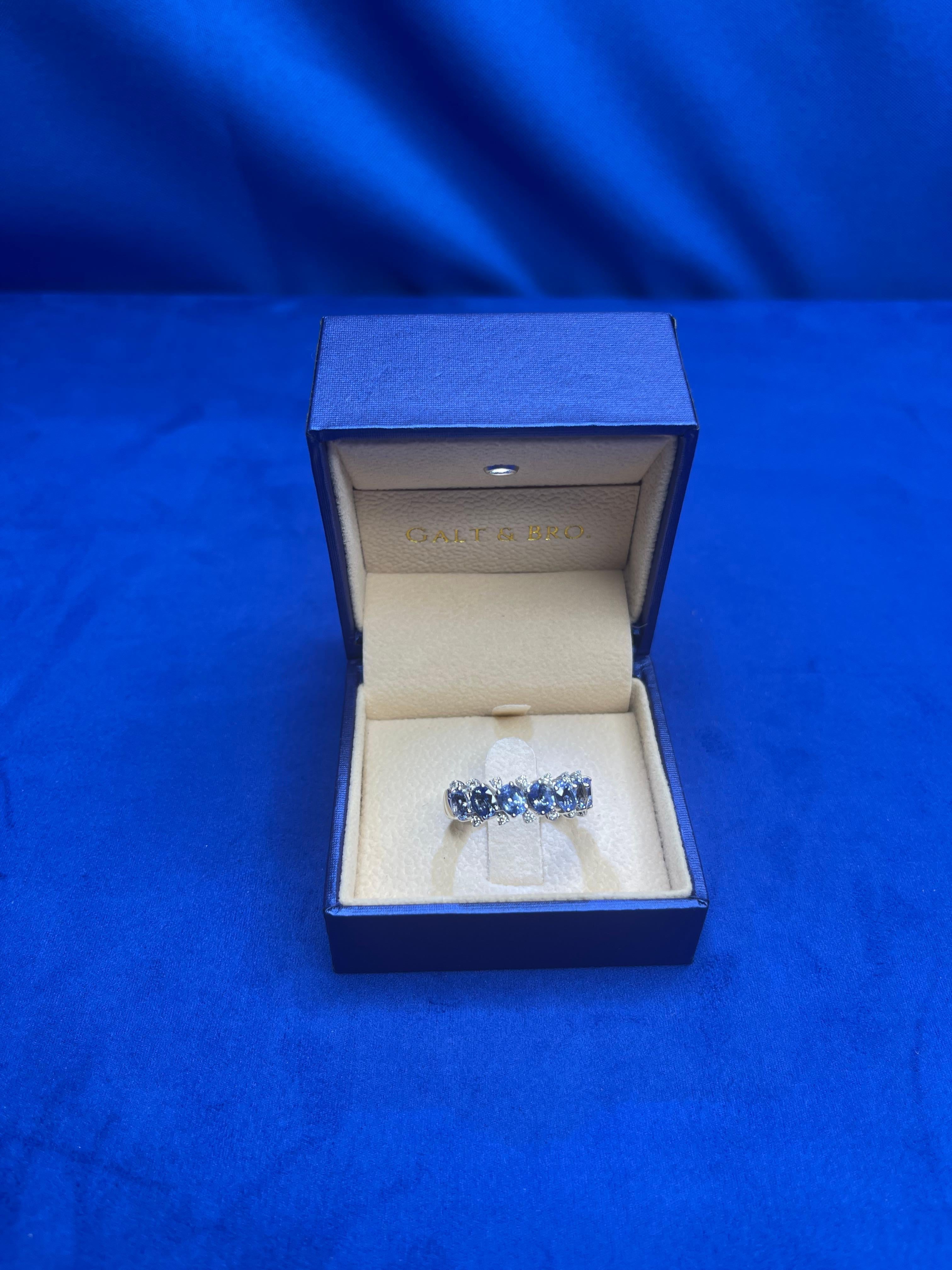 Diamond Light Blue Sapphire Eternity Band Stretchy Flexible White Gold Ring