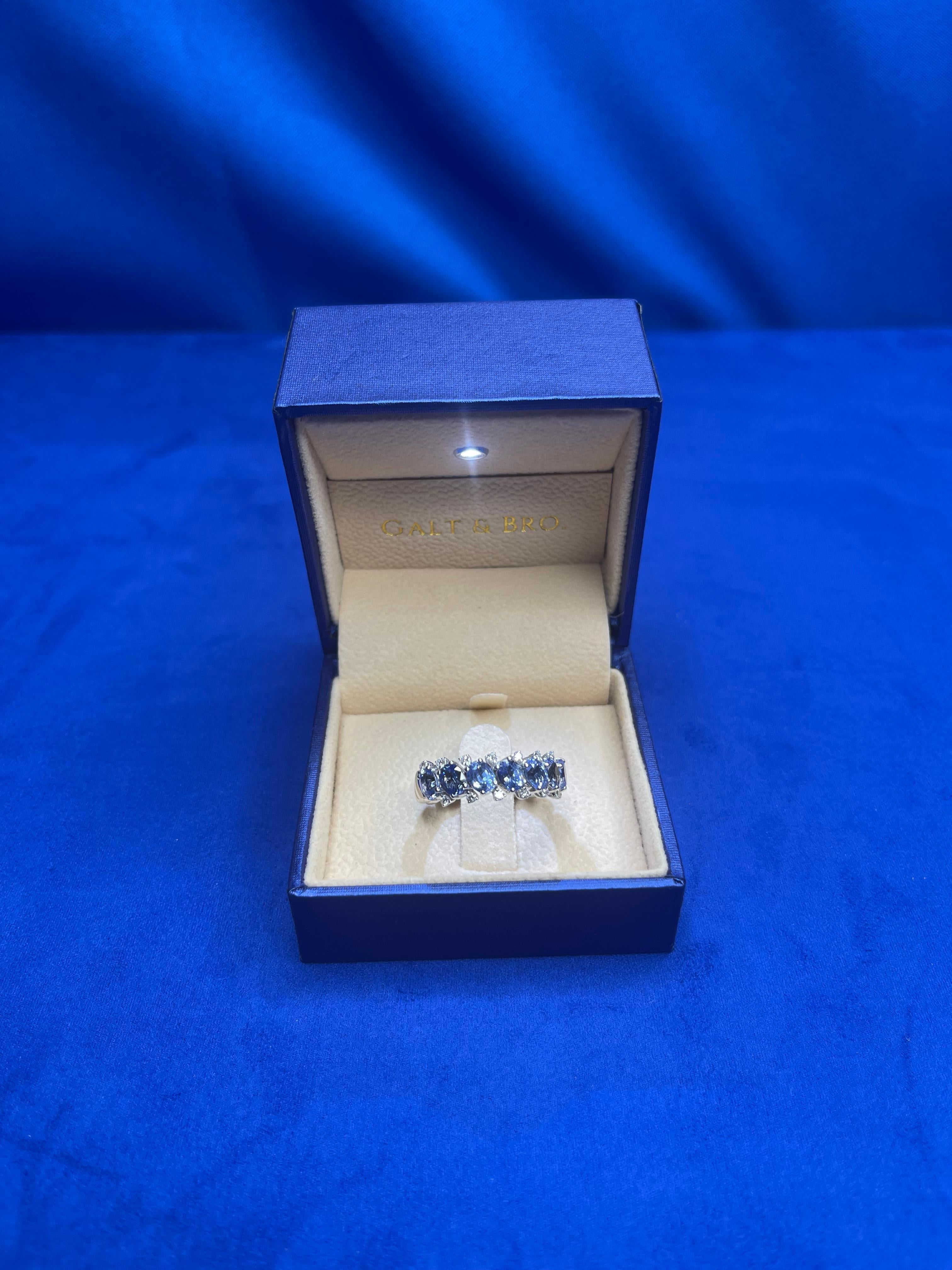 Diamond Light Blue Sapphire Eternity Band Stretchy Flexible White Gold Ring