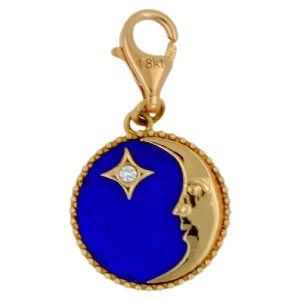Diamond Lunar Moon Celestial Star Sky Gold Blue Lapis Lazuli Medallion Pendant
