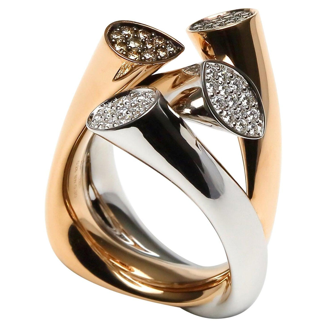 Diamond Pave Cluster Shape Mountain Peaks Unique 18 Karat Rose White Gold Ring