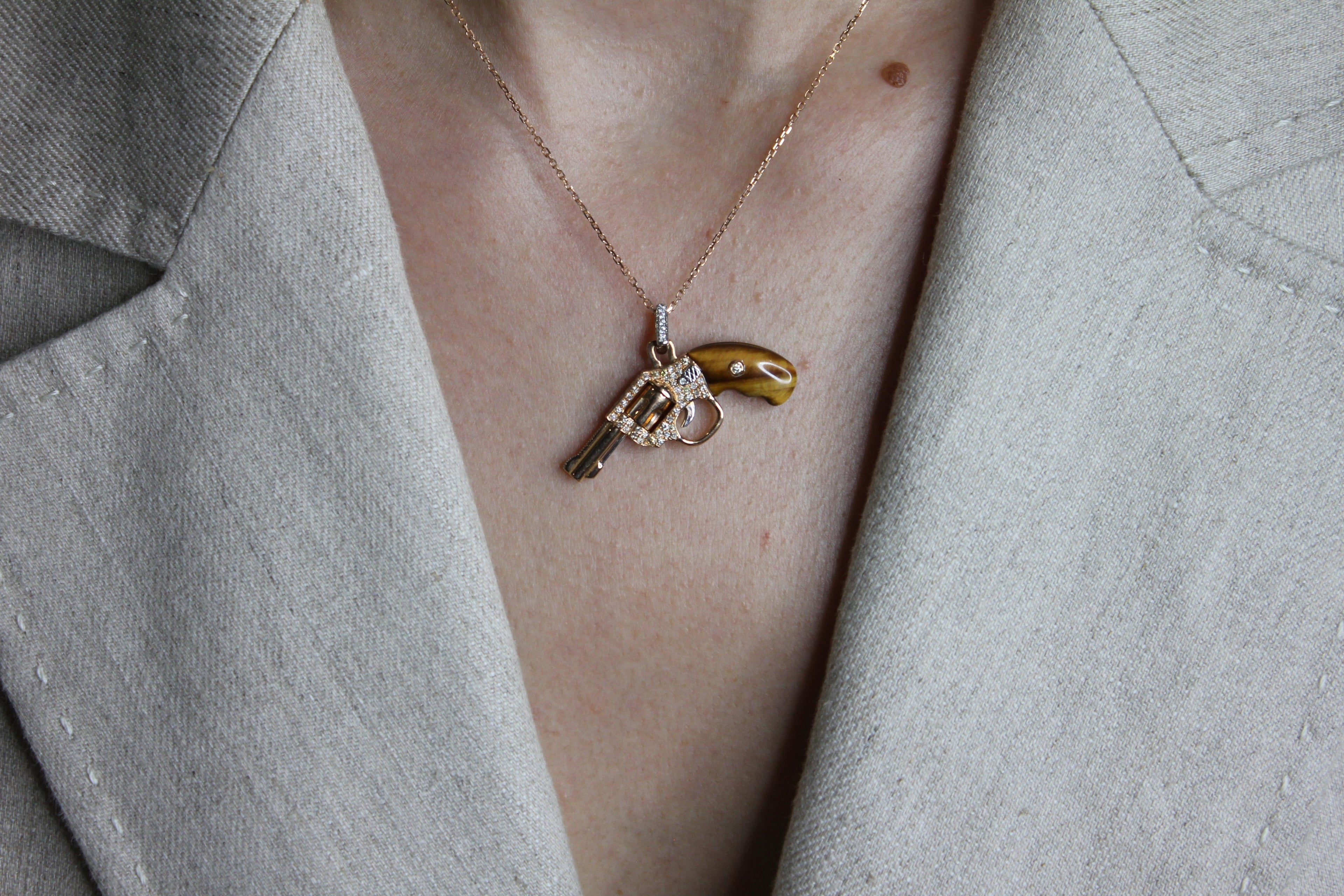 Diamond Pave Gun Revolver Tiger&