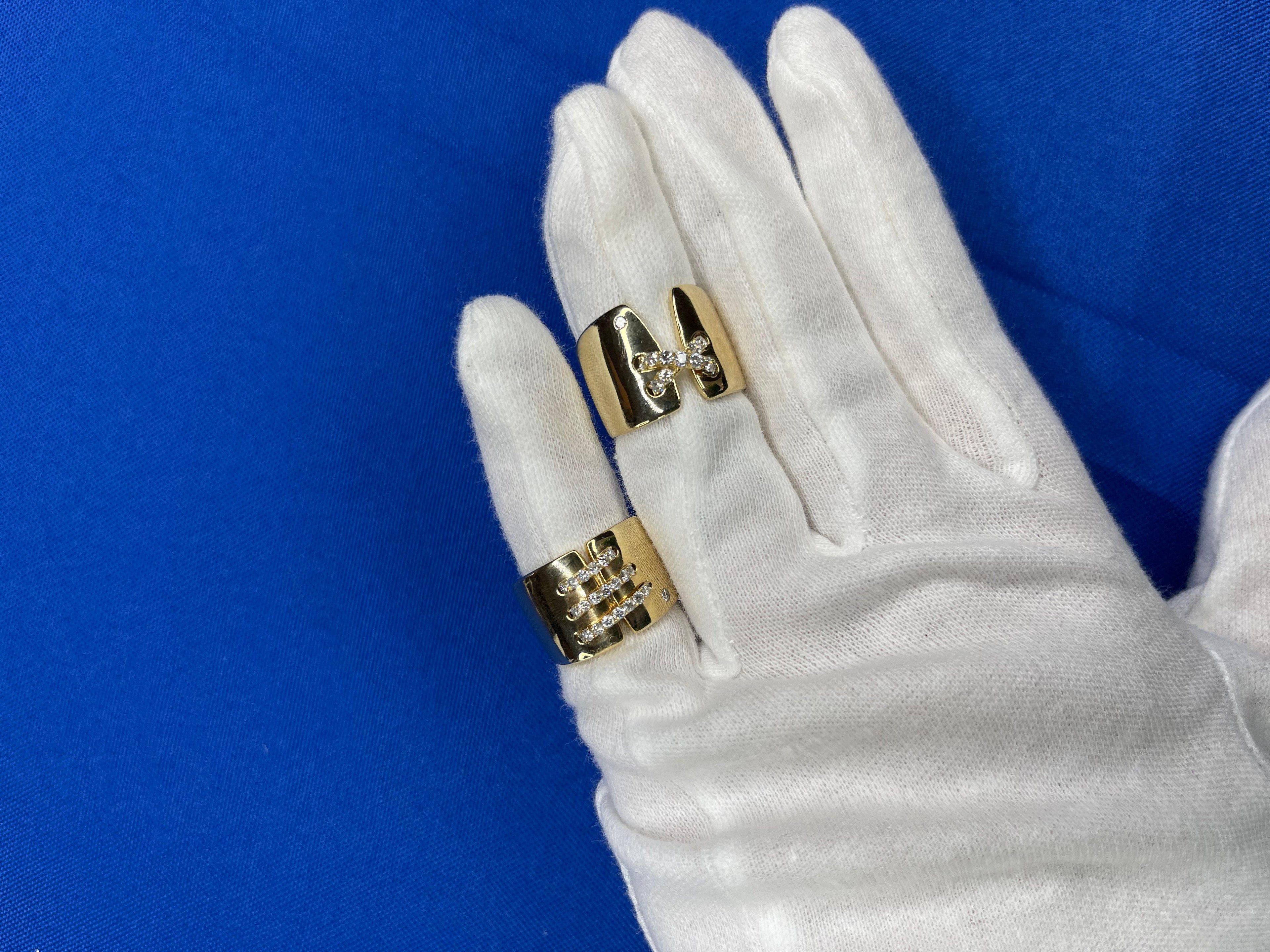 Diamond Pave Wide X Cross Chunky Cocktail Signet Band 14 Karat Yellow Gold Ring
