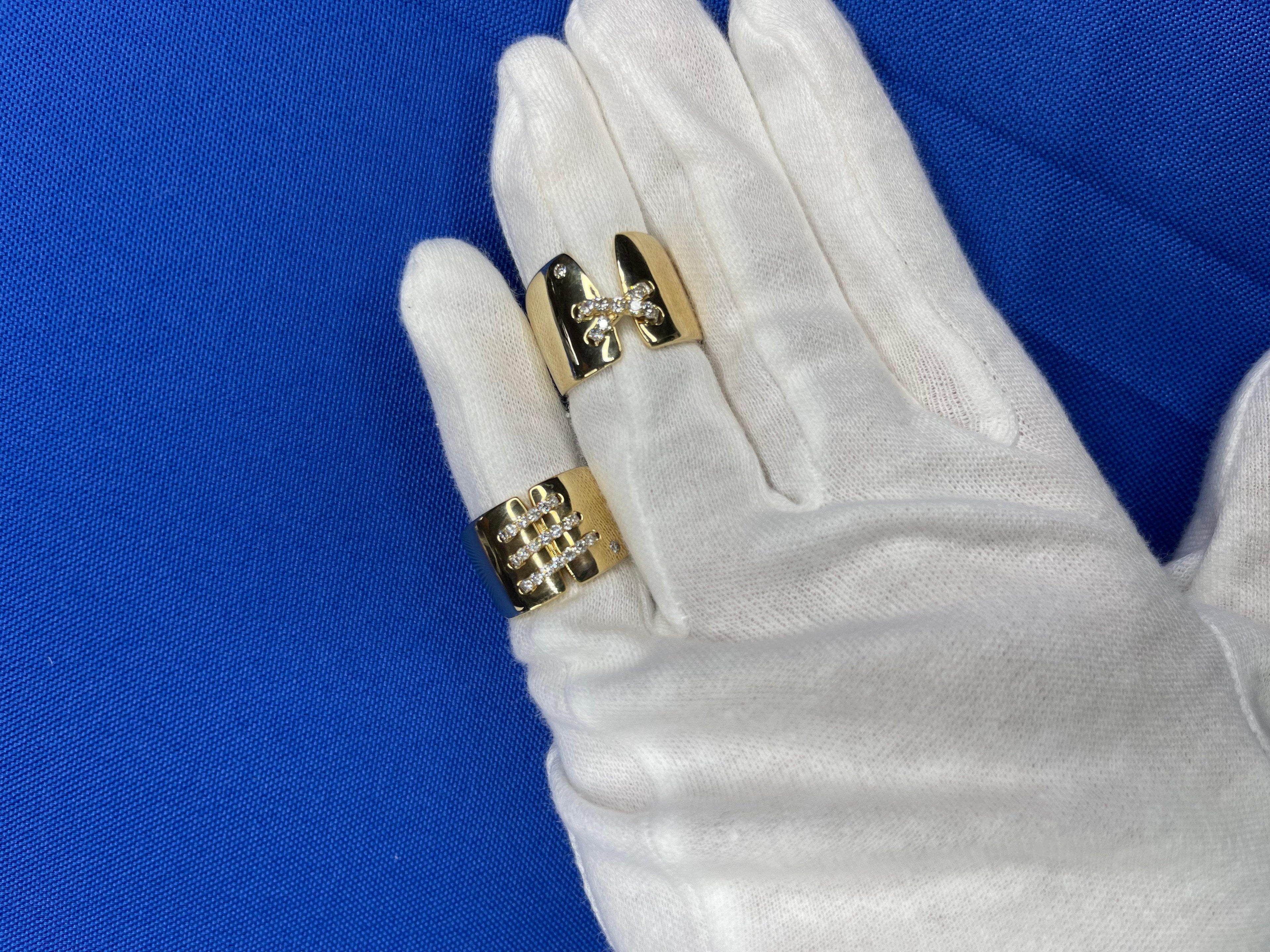 Diamond Pave Wide X Cross Chunky Cocktail Signet Band 14 Karat Yellow Gold Ring
