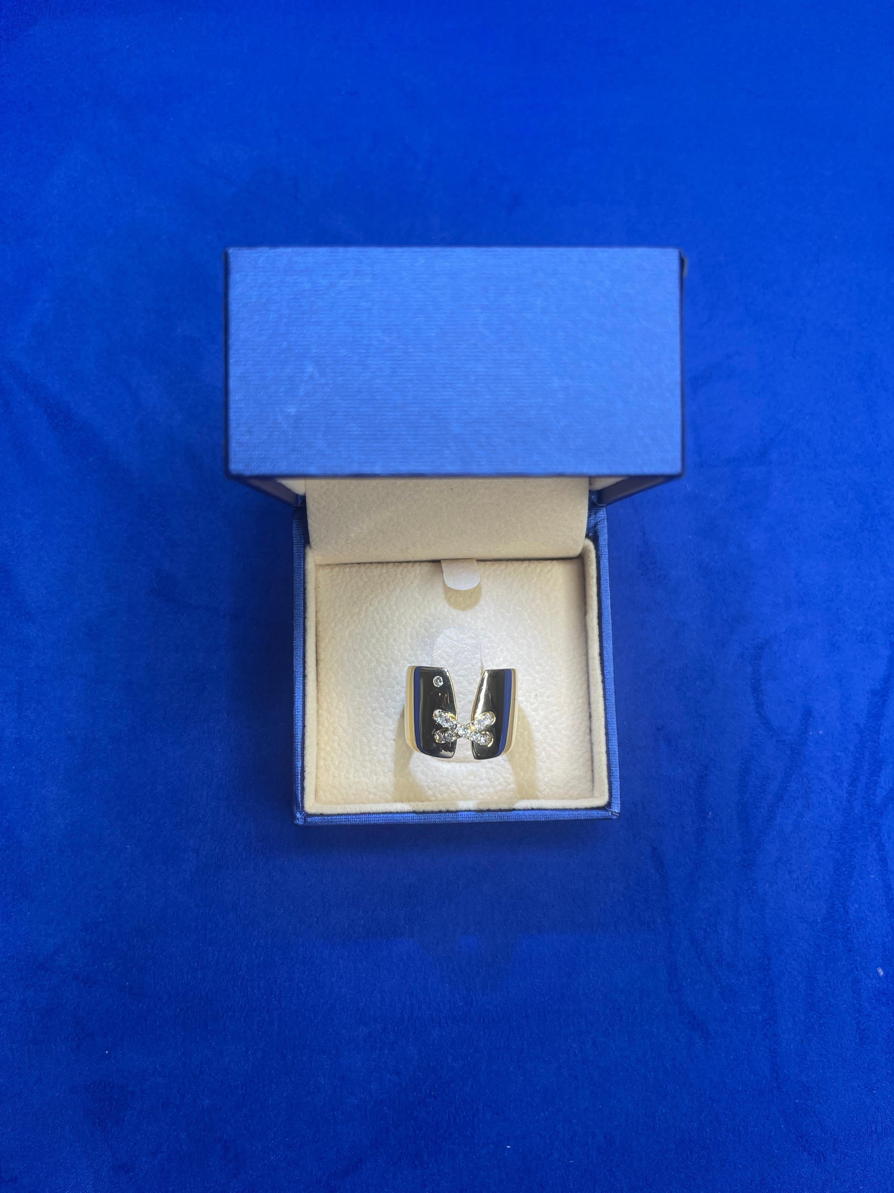 Diamond Pave Wide X Cross Chunky Cocktail Signet Band 14 Karat Yellow Gold Ring