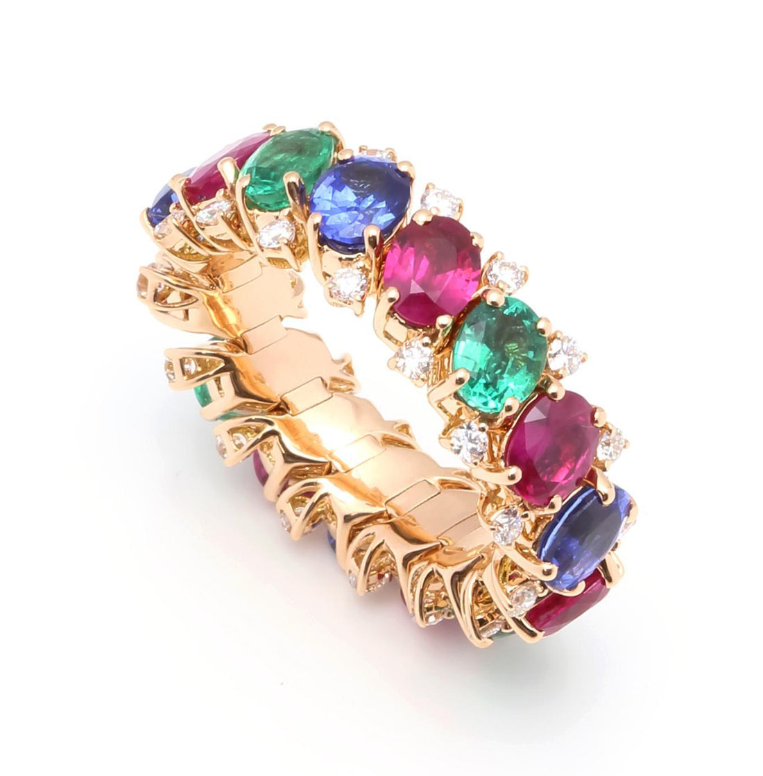 Diamond Red Ruby Emerald Blue Sapphire Flexible Eternity Band 18K Rose Gold Ring