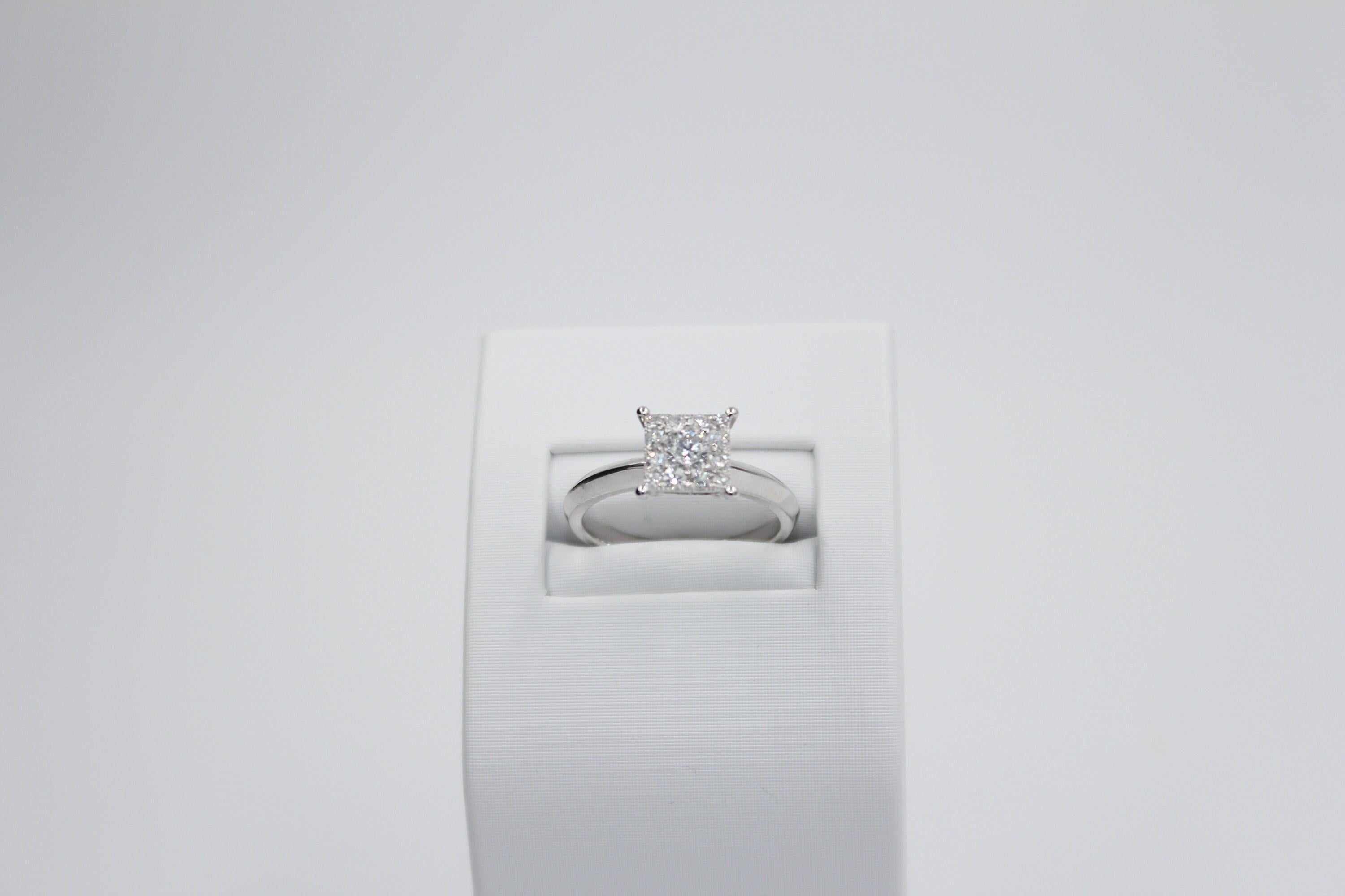 Diamond Square Halo Pave Engagement Wedding Cocktail 14 Karat White Gold Ring