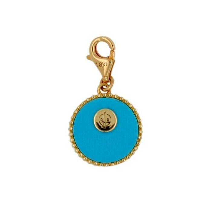 Diamond Tree of Life Nature Floral Flower 18K Yellow Gold Medallion Charm Turquo