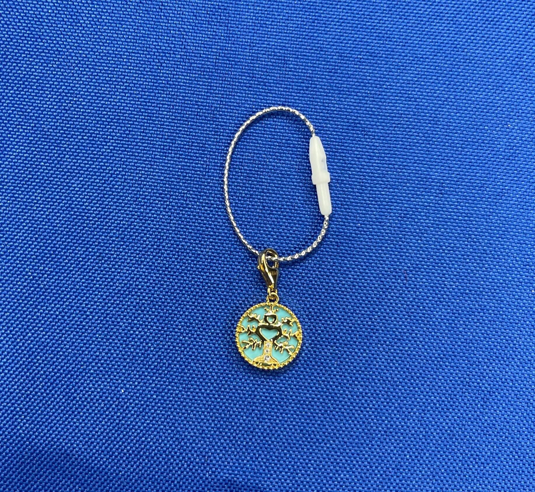 Diamond Tree of Life Nature Floral Flower 18K Yellow Gold Medallion Charm Turquo