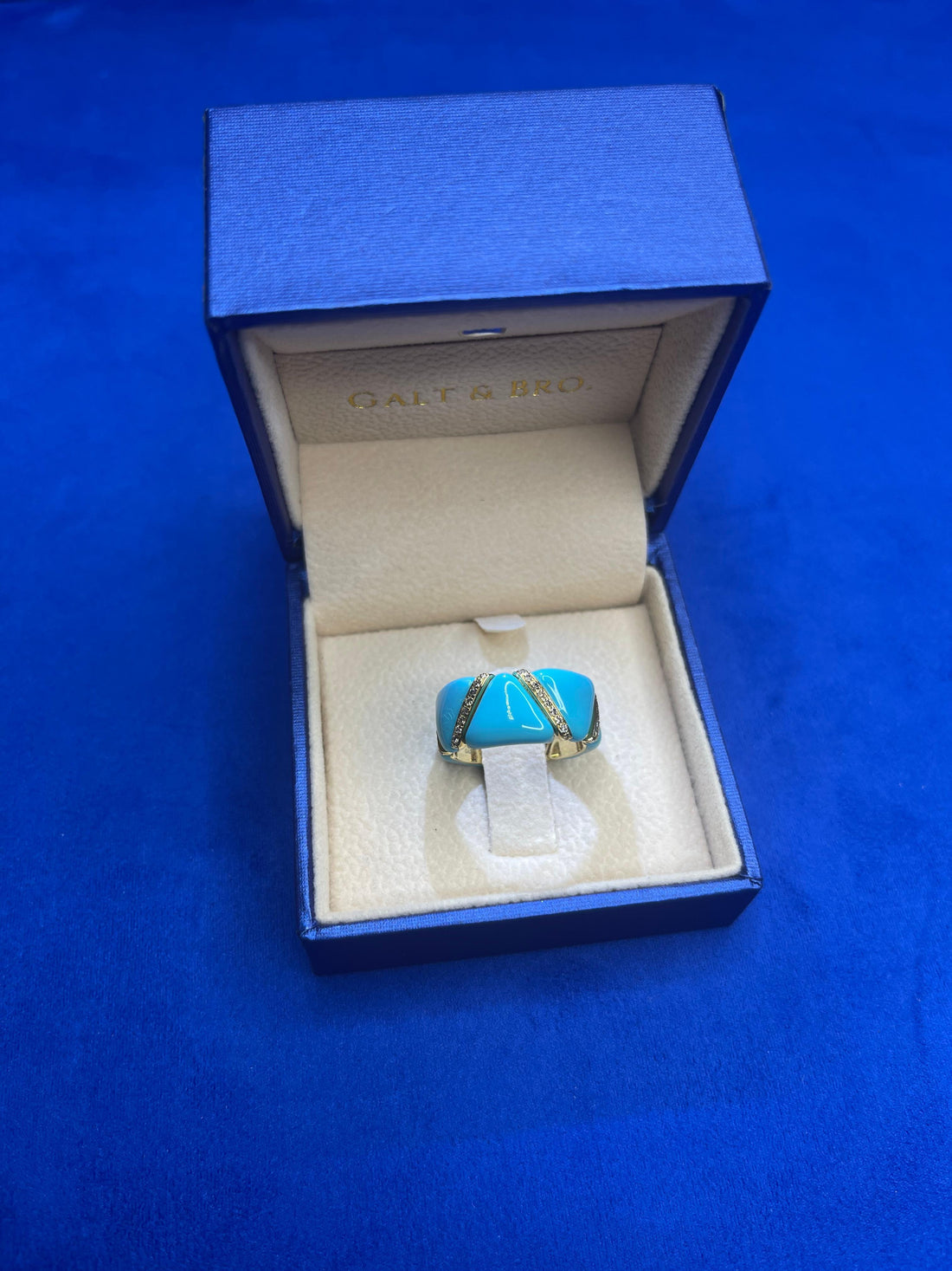 Diamond Turquoise Light Blue Enamel Eternity Band Unique Stretch 18K Gold Ring