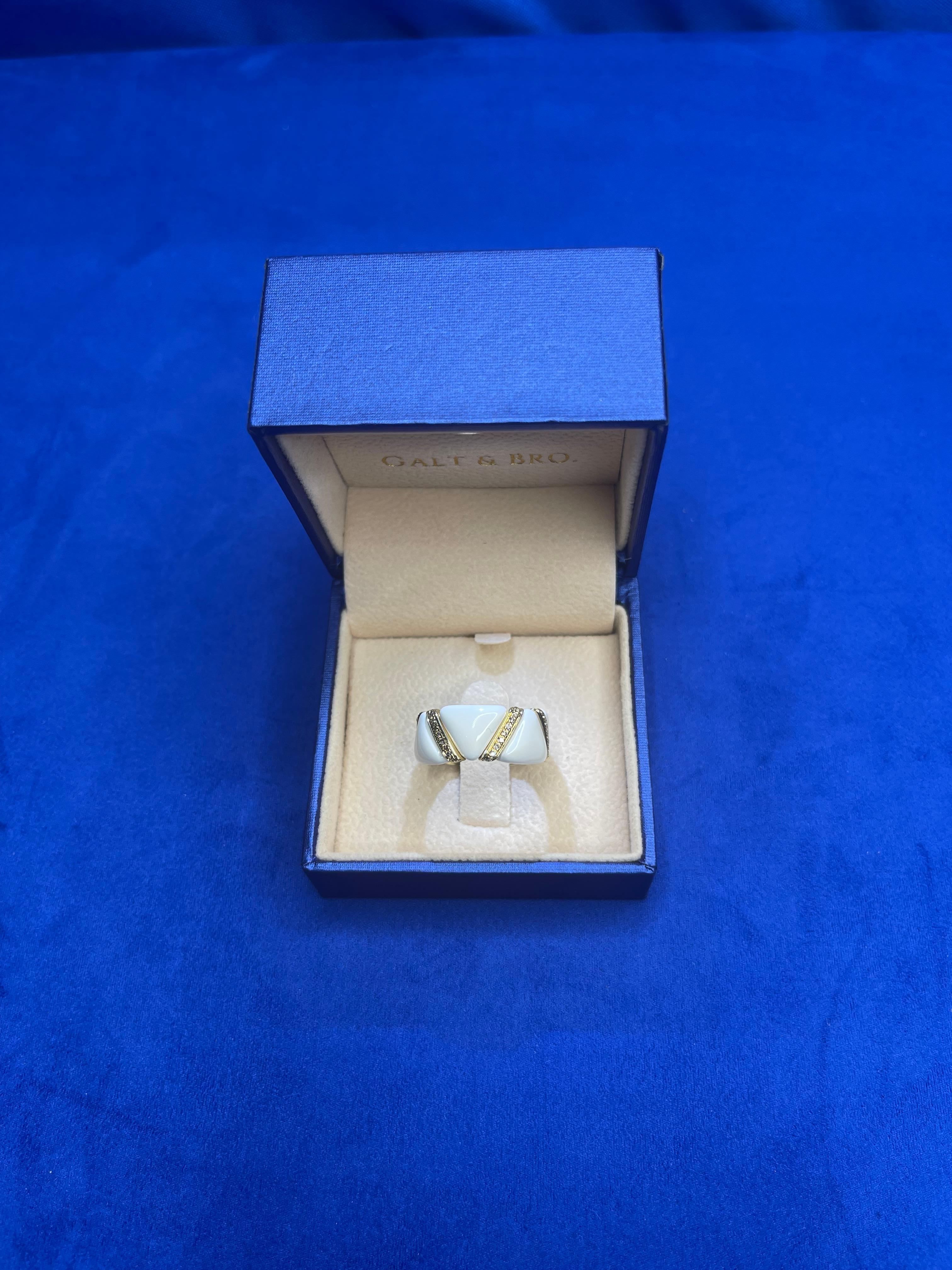Diamond White Beige Cream Ivory Enamel Eternity Band Unique 18K Yellow Gold Ring