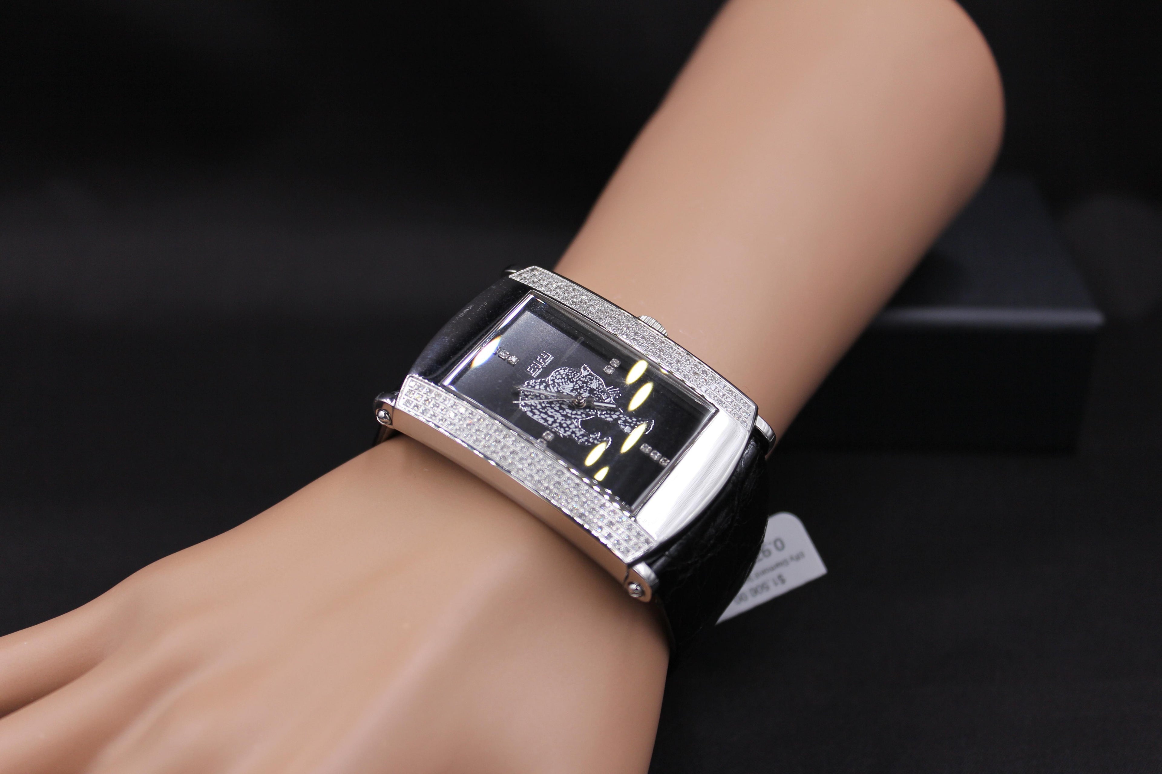 Diamonds Pave Dial Luxury Swiss Quartz Exotic Leather Band Watch