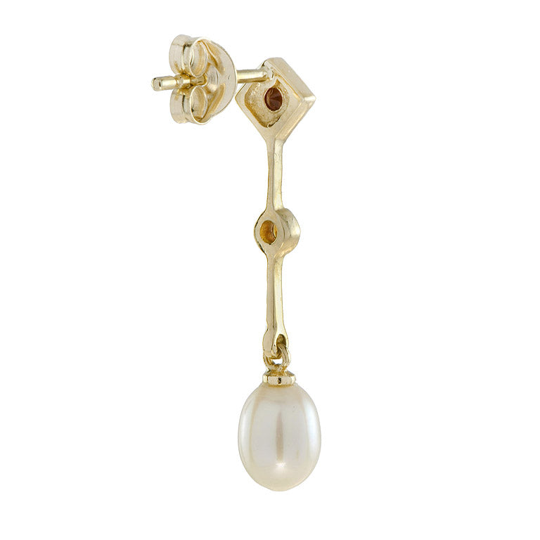 Natural White Oval Pearl & Blue Topaz Vintage Style Drop Dangle Gold Earrings