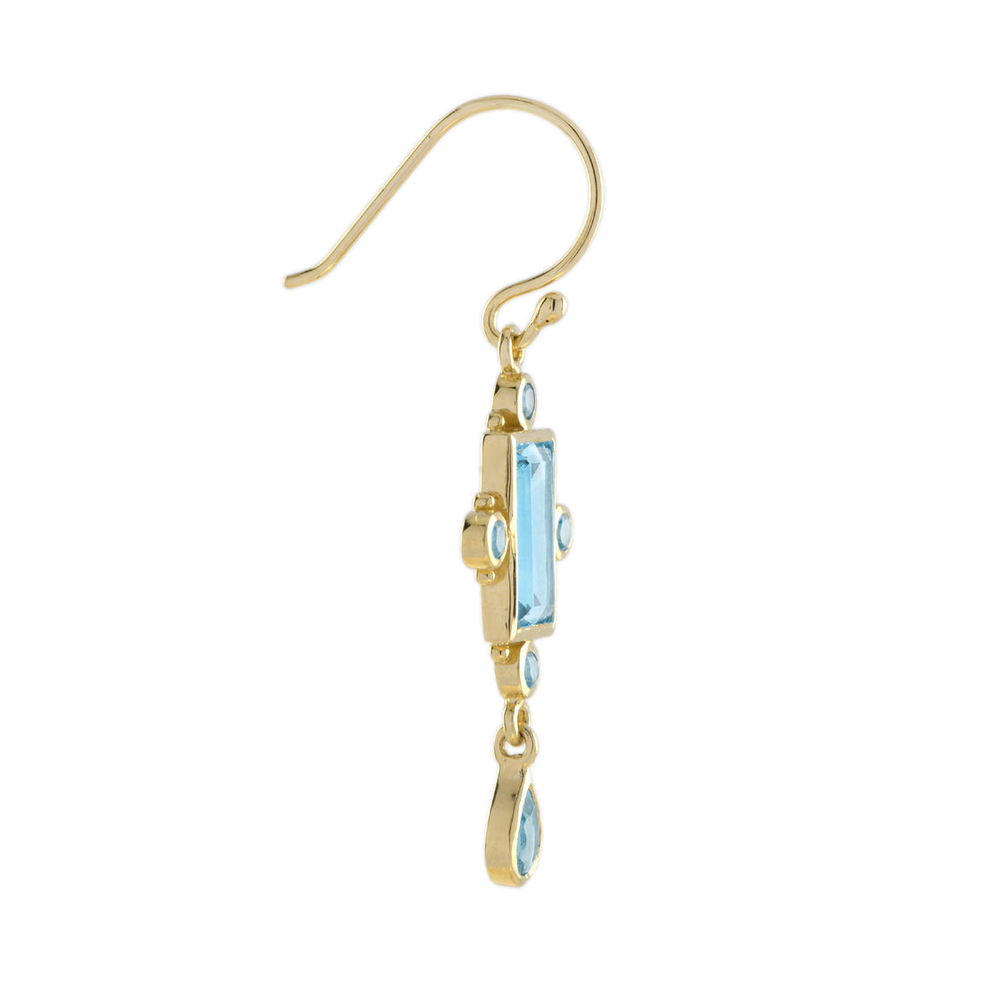 Blue Topaz Vintage Style 14K Yellow Gold Dangle Drop Earrings