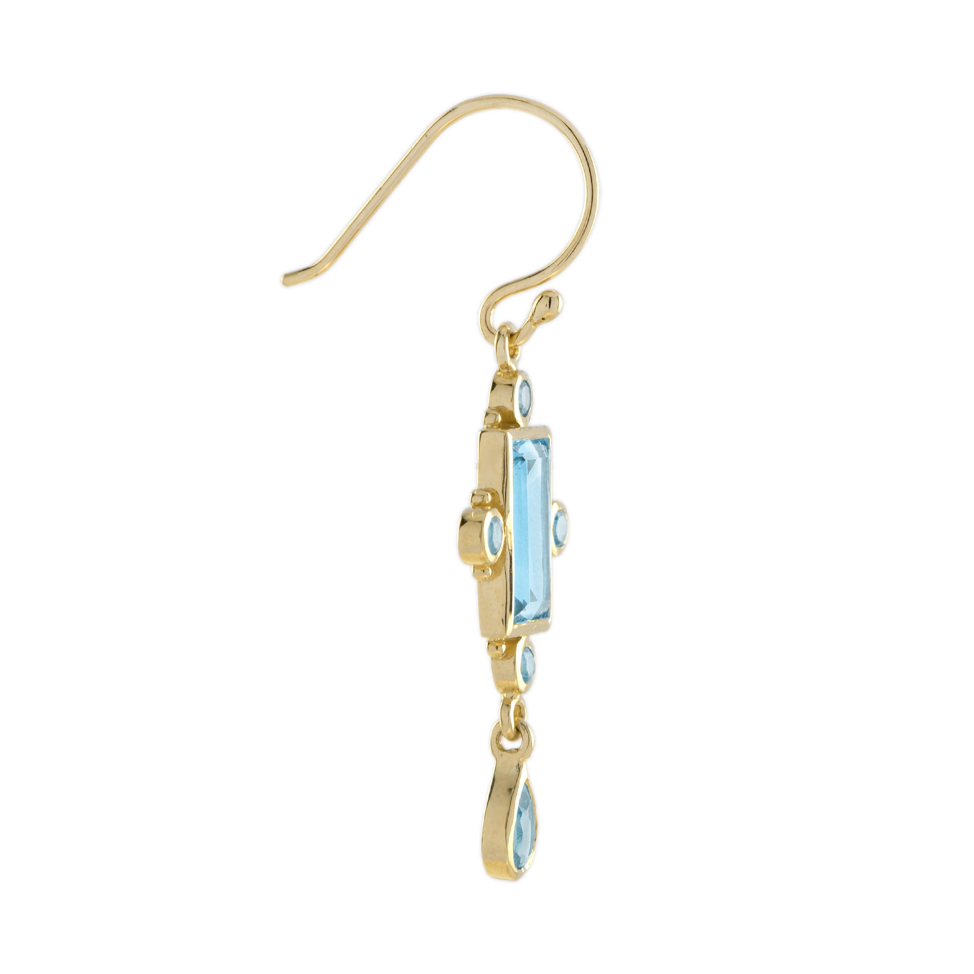 Blue Topaz Vintage Style 14K Yellow Gold Dangle Drop Earrings