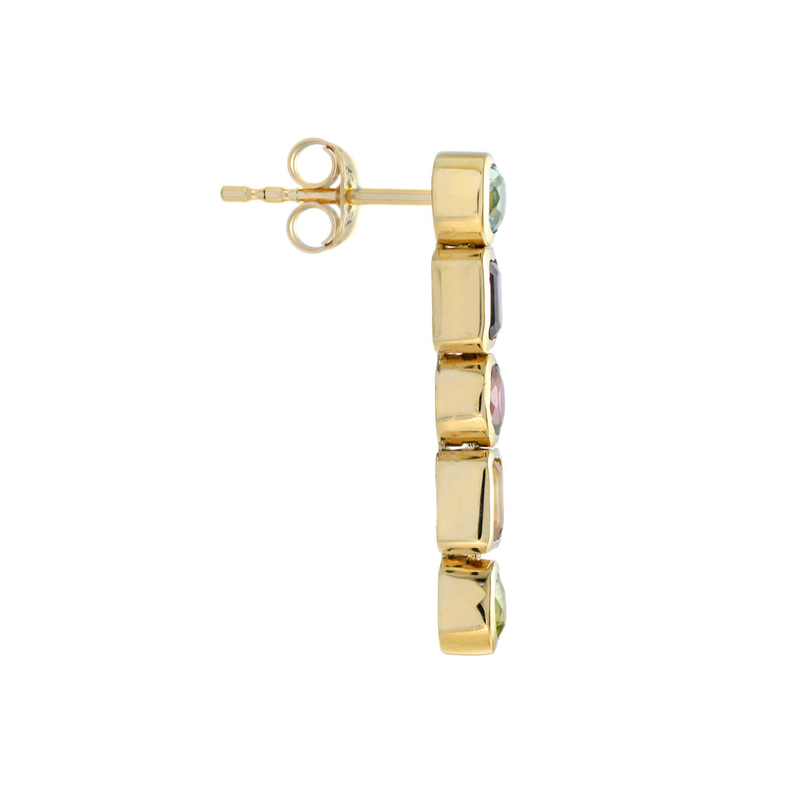 Colorful Multi Gemstone Line Drop 14K Yellow Gold Earrings