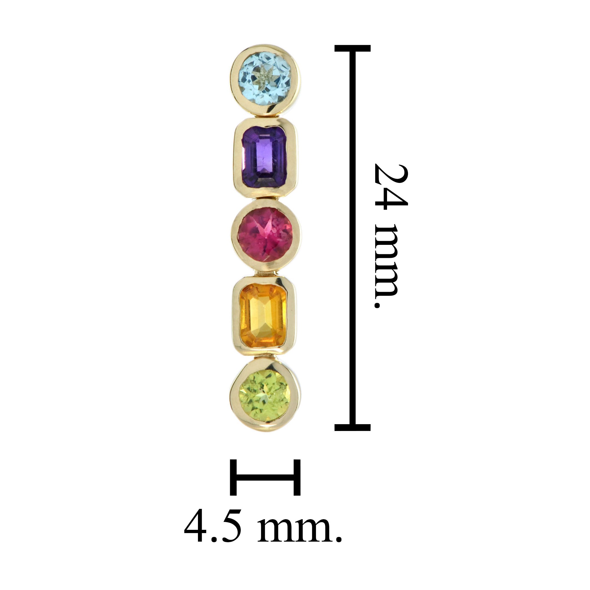 Colorful Multi Gemstone Line Drop 14K Yellow Gold Earrings