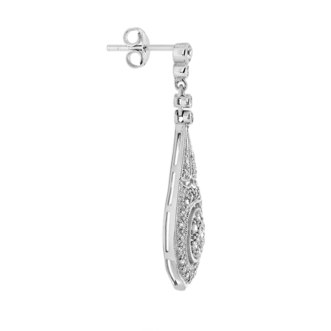 Diamond Vintage Inspired Style Art Deco Style Drop White Gold Earrings