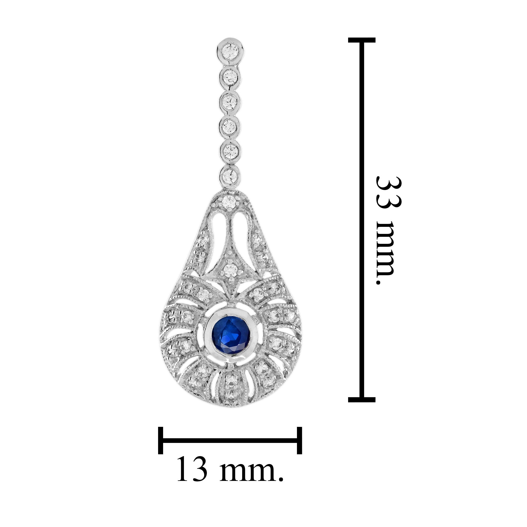 Blue Sapphire Diamond Art Deco Style Drop Dangle 14K White Gold Earrings