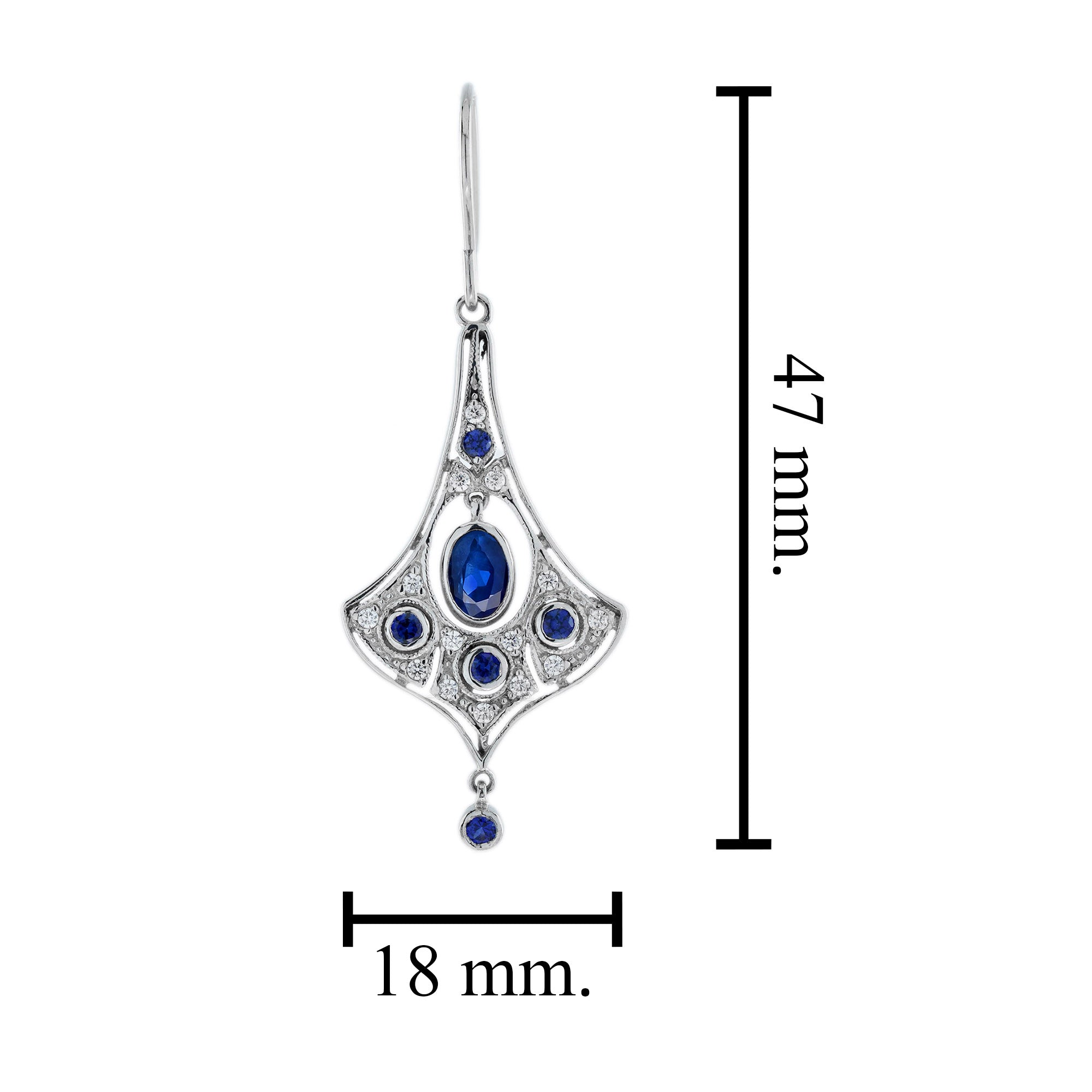 Blue Sapphire & Diamond Edwardian Style Drop 14K White Gold Earrings