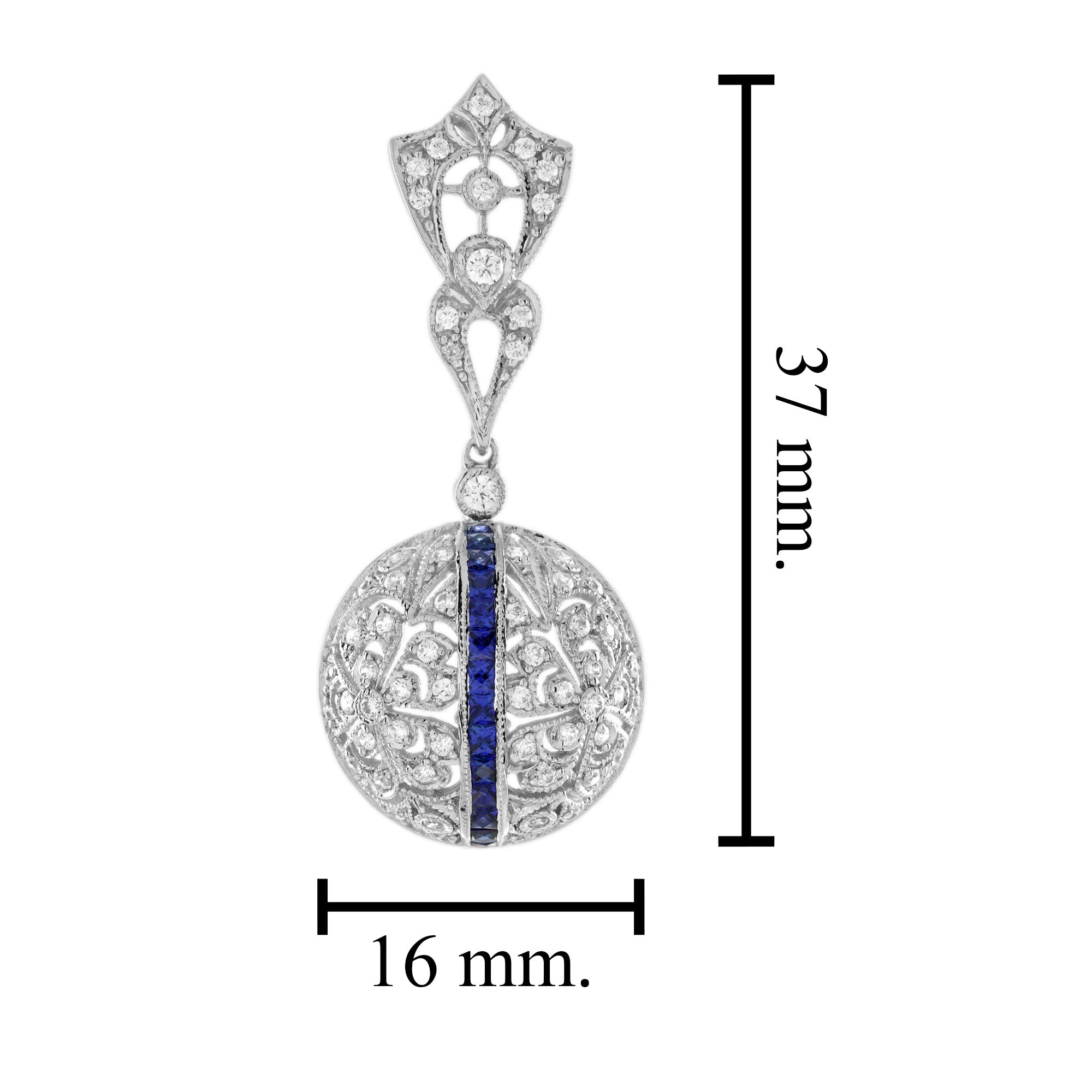 Blue Sapphire & Diamond Edwardian Style Openwork Dangle White Gold Drop Earrings