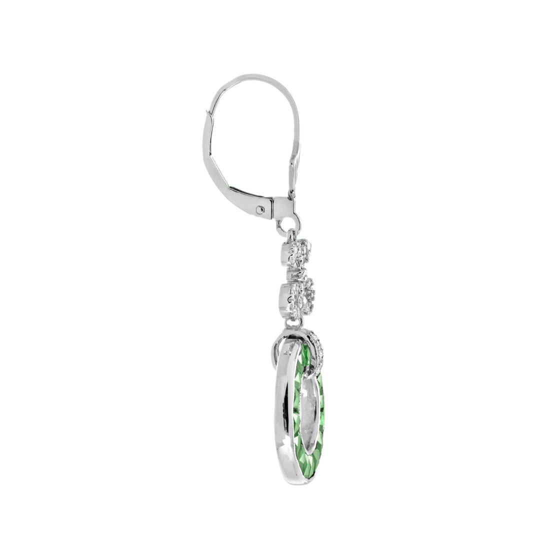 Green Emerald & Diamond Round Openwork Motif Drop 14K White Gold Earrings