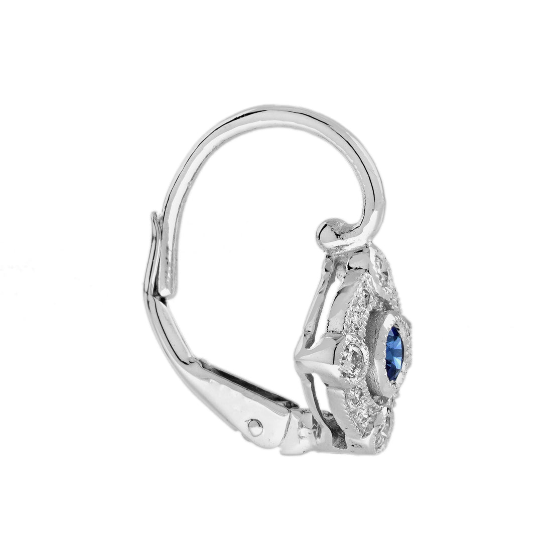 Blue Sapphire & Diamond Edwardian Vintage Style Target Drop White Gold Earrings
