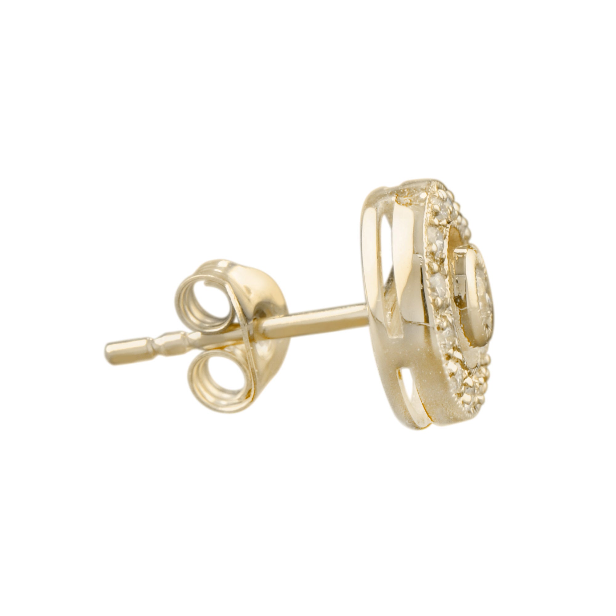 Diamond Double Round Target Halo Set Stud 14K Yellow Gold Earrings