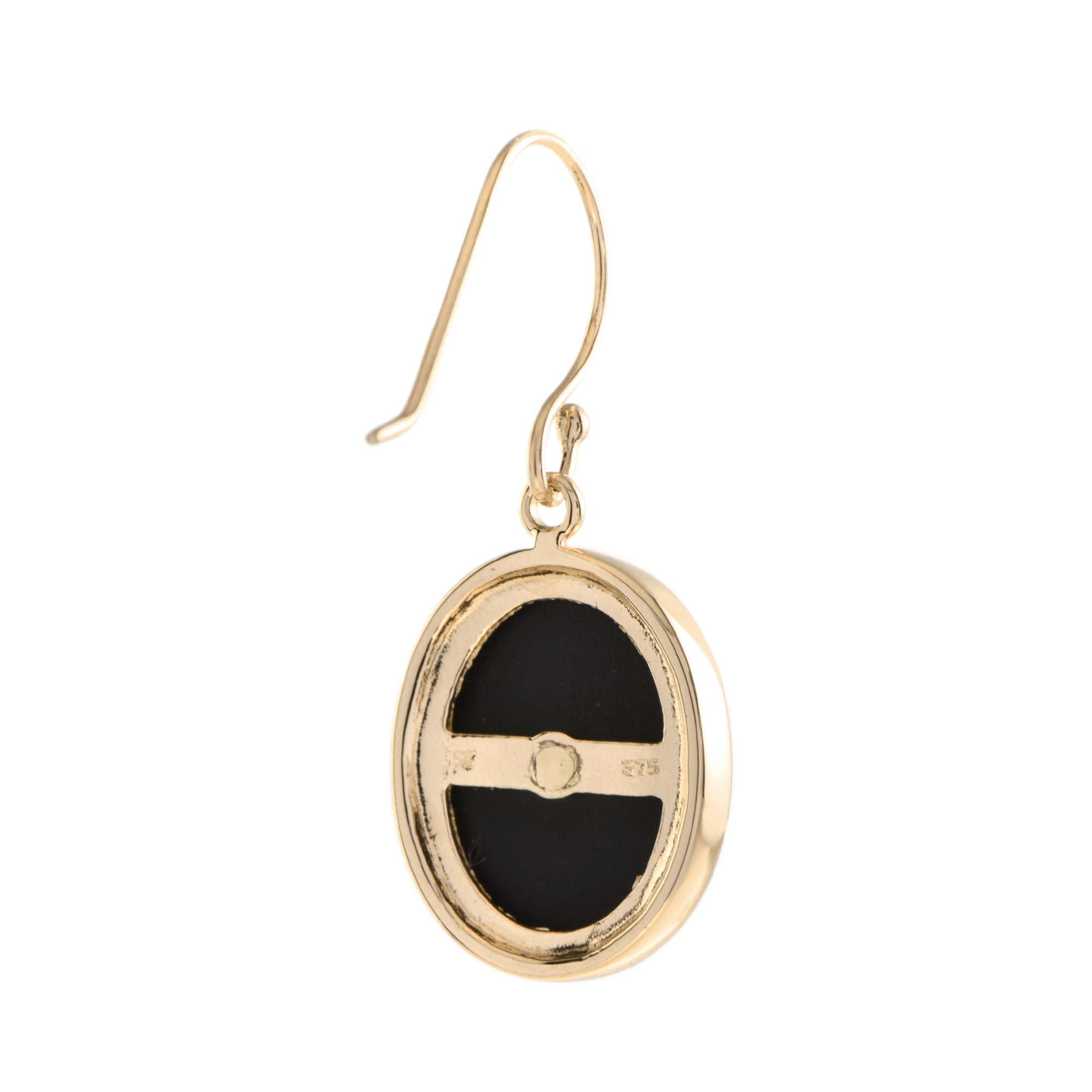 Art Deco Style Diamond & Black Onyx Oval Shape Drop 14K Yellow Gold Earrings