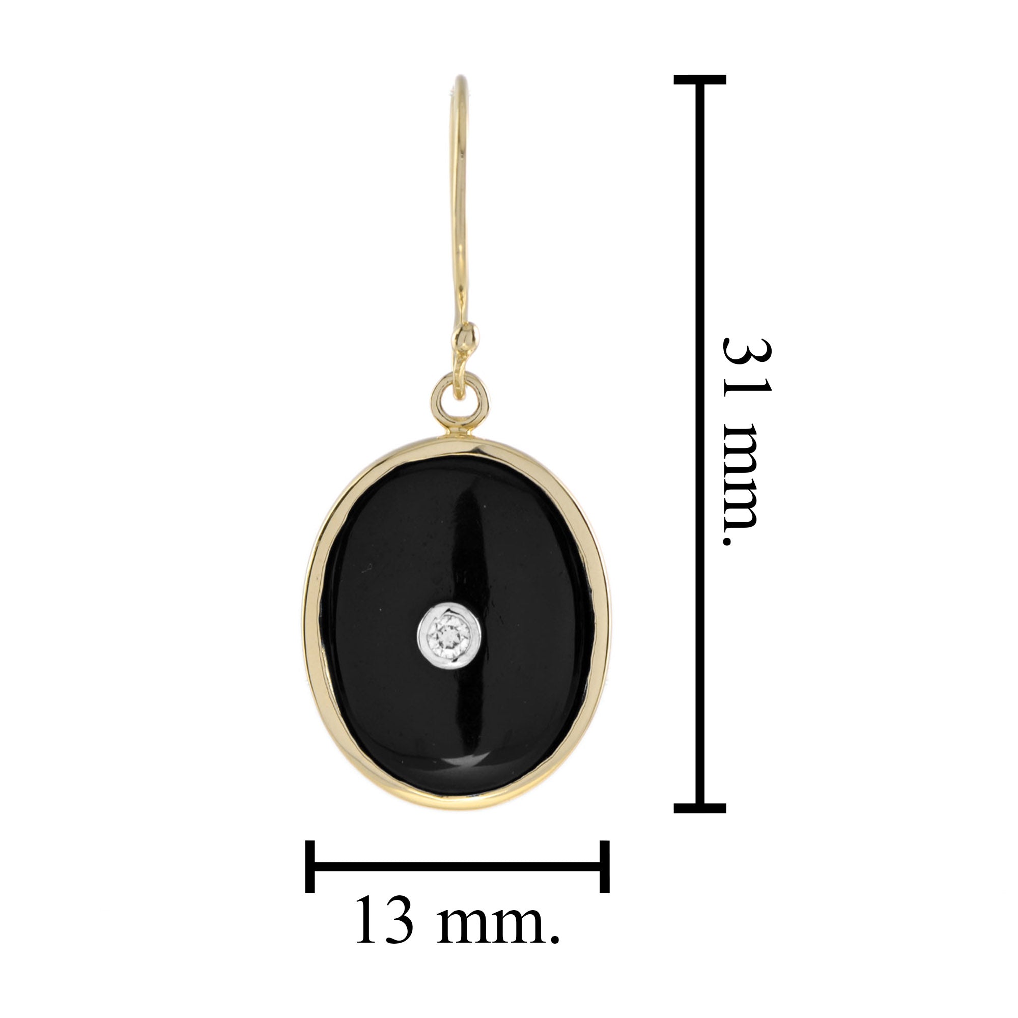 Art Deco Style Diamond & Black Onyx Oval Shape Drop 14K Yellow Gold Earrings