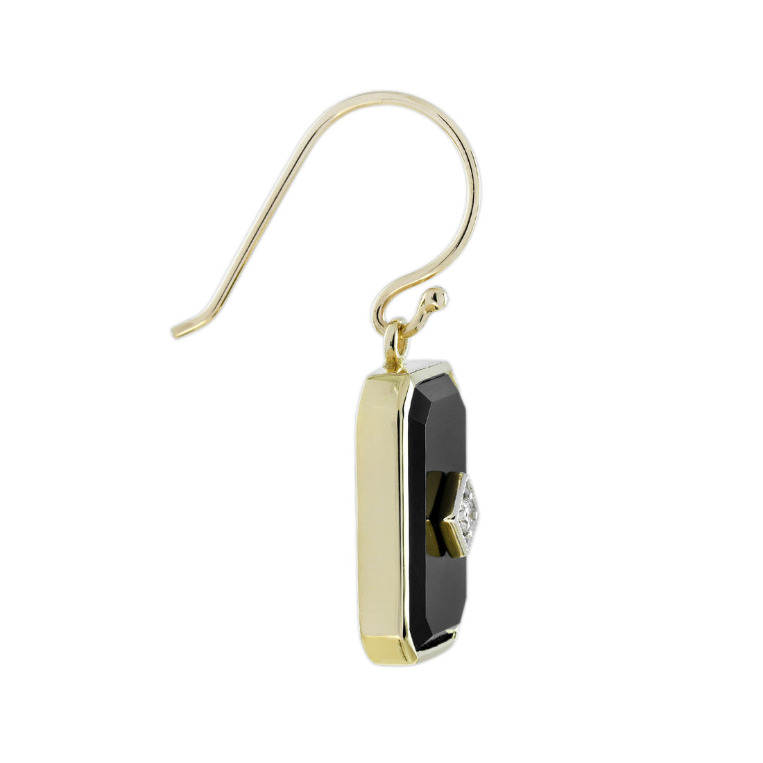 Diamond & Black Onyx Art Deco Style Octagon Shaped Drop Yellow Gold Earrings