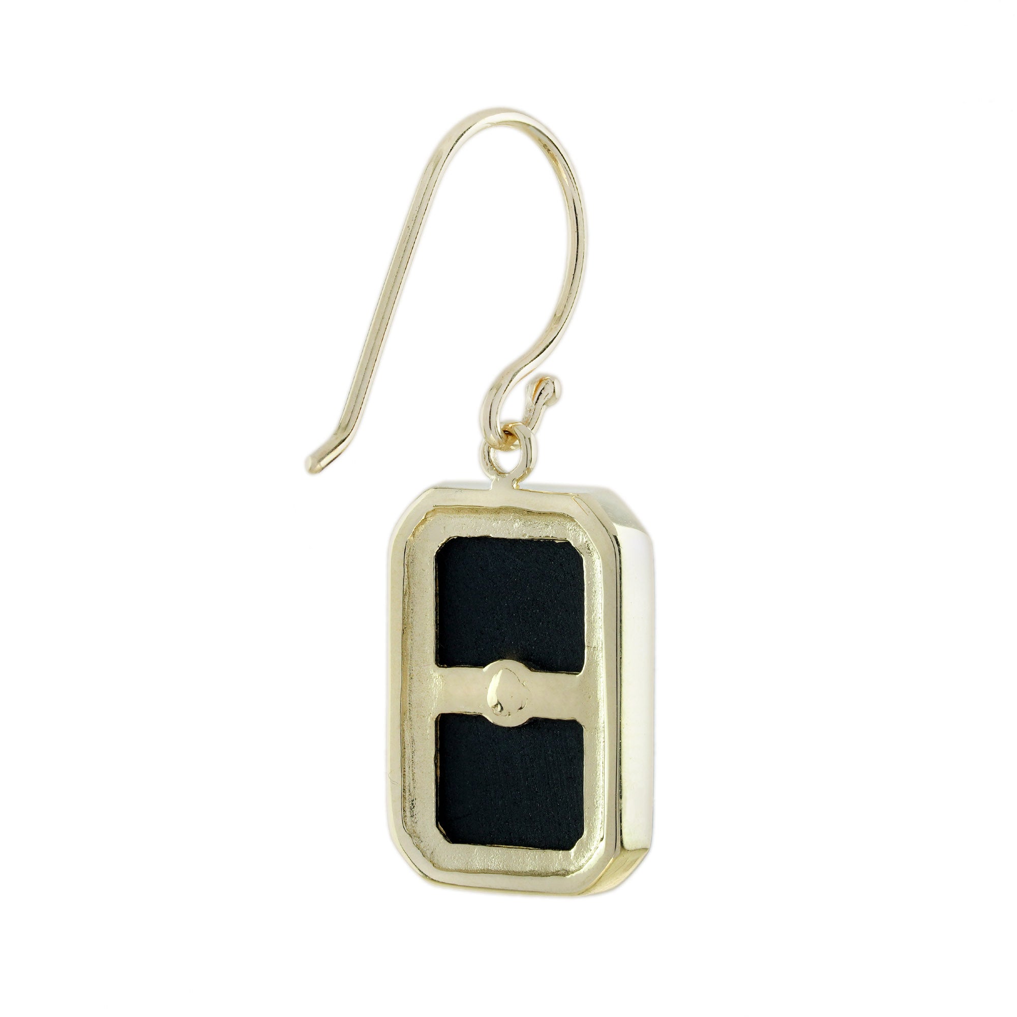 Diamond & Black Onyx Art Deco Style Octagon Shaped Drop Yellow Gold Earrings