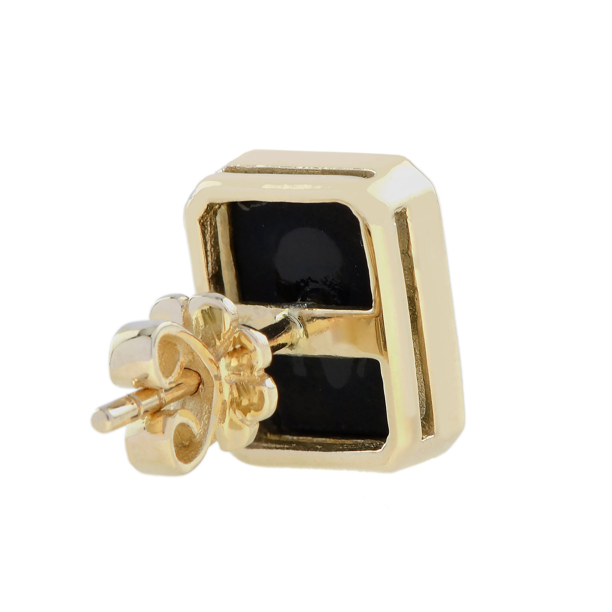 Diamond and Onyx Bezel Set Art Deco Style Octagon Stud Earrings
