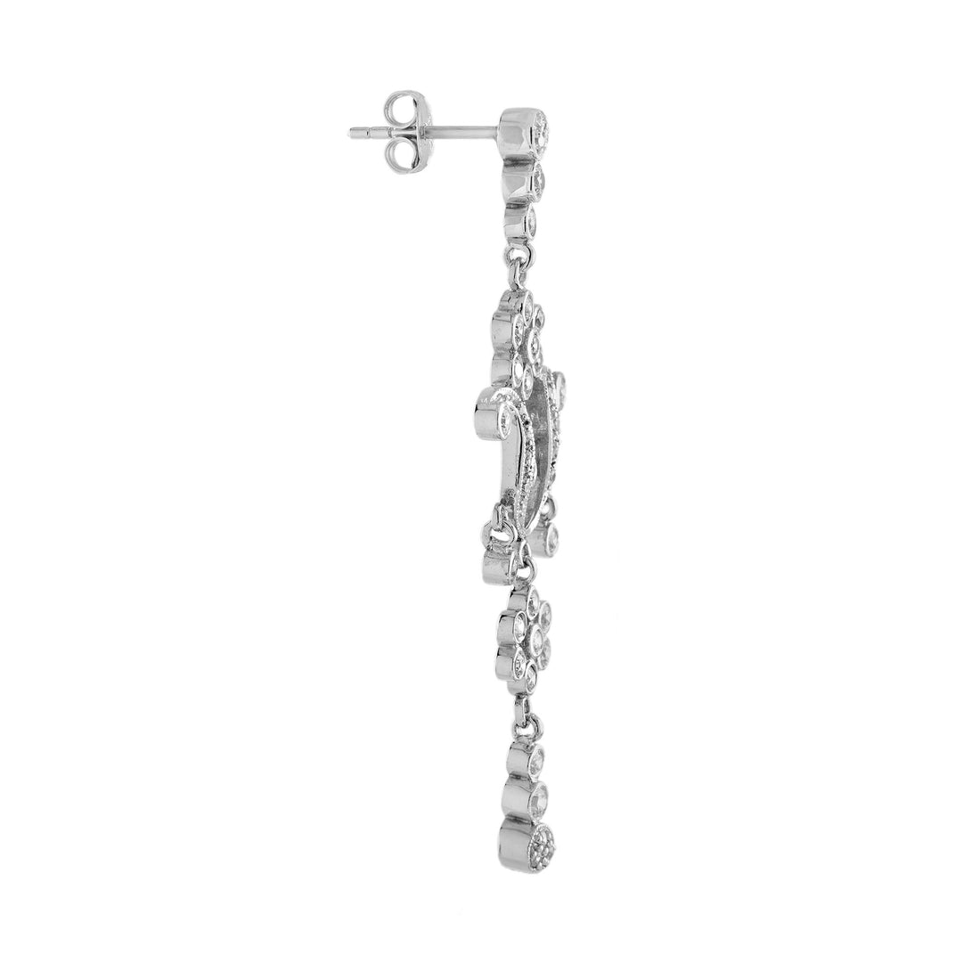 Diamond Edwardian Style Floral Dangle 14K White Gold Drop Earrings