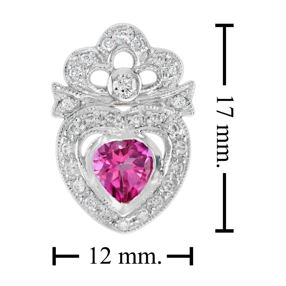 Pink Topaz & Diamond Heart Shaped Stud 14K White Gold Earrings