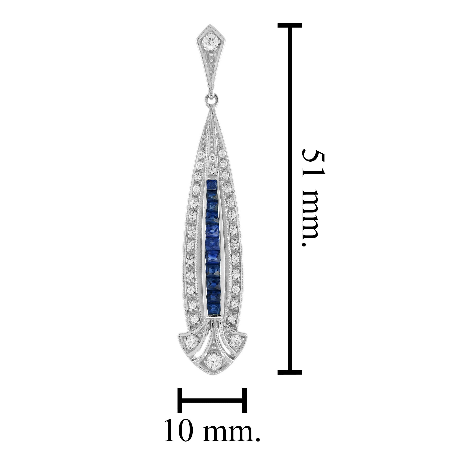 Blue Sapphire & Diamond Art Deco Style Drop 14K White Gold Earrings