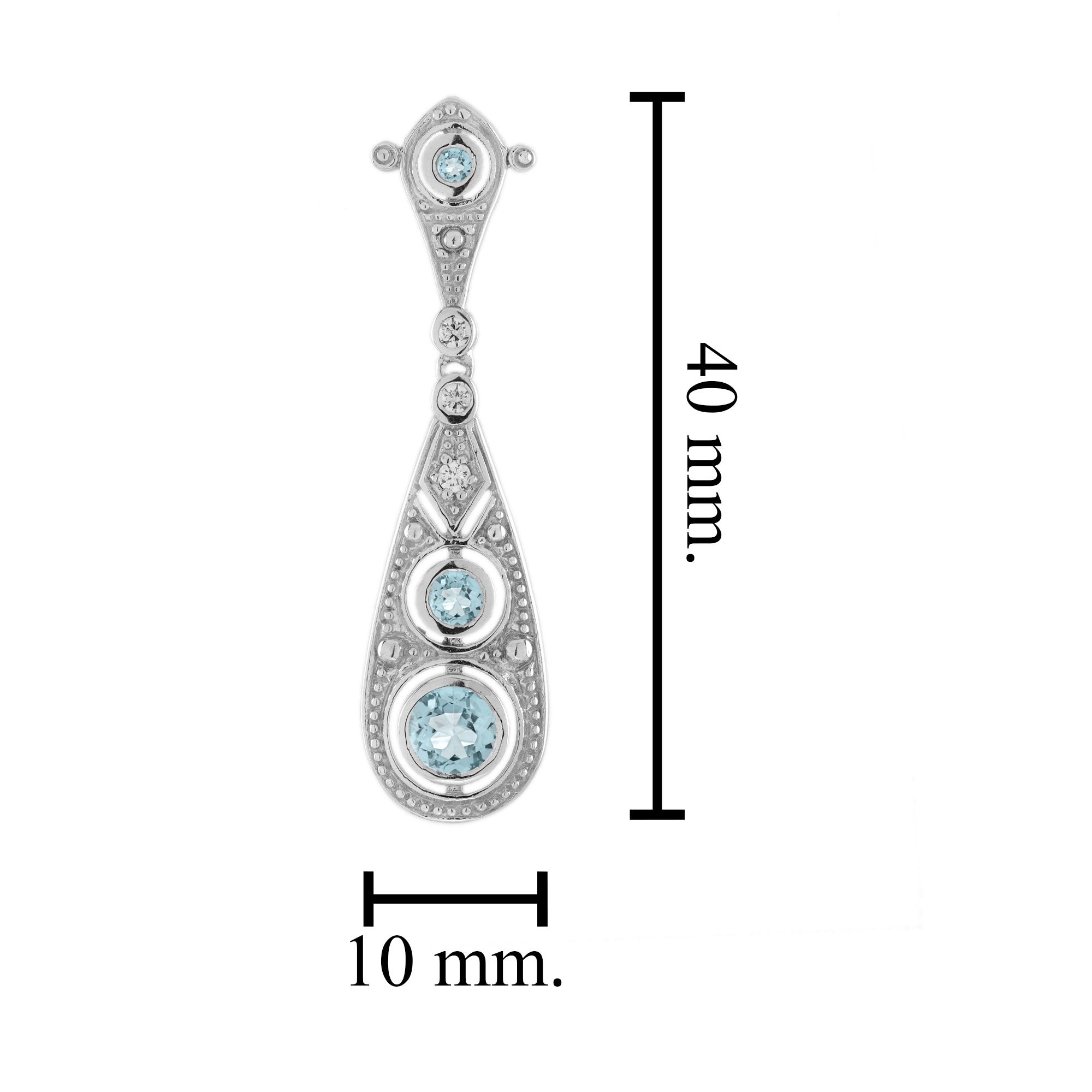 Blue Aquamarine & Diamond Edwardian Style Filigree Drop 18K White Gold Earrings