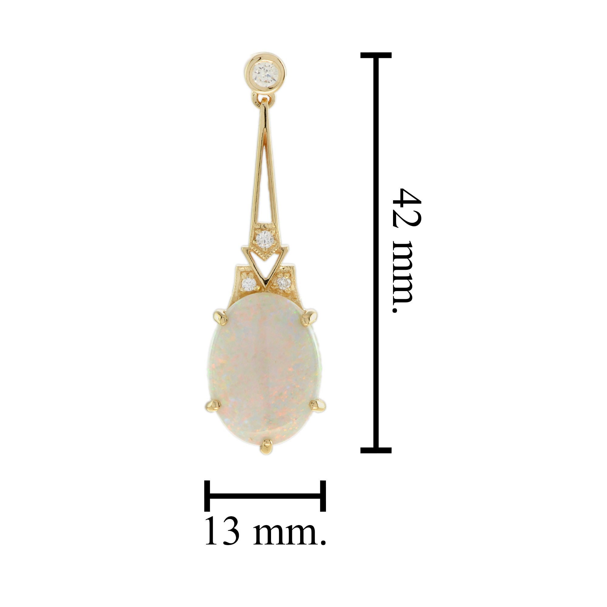 White Opal & Diamond Art Deco Style Drop 18K Yellow Gold Earrings