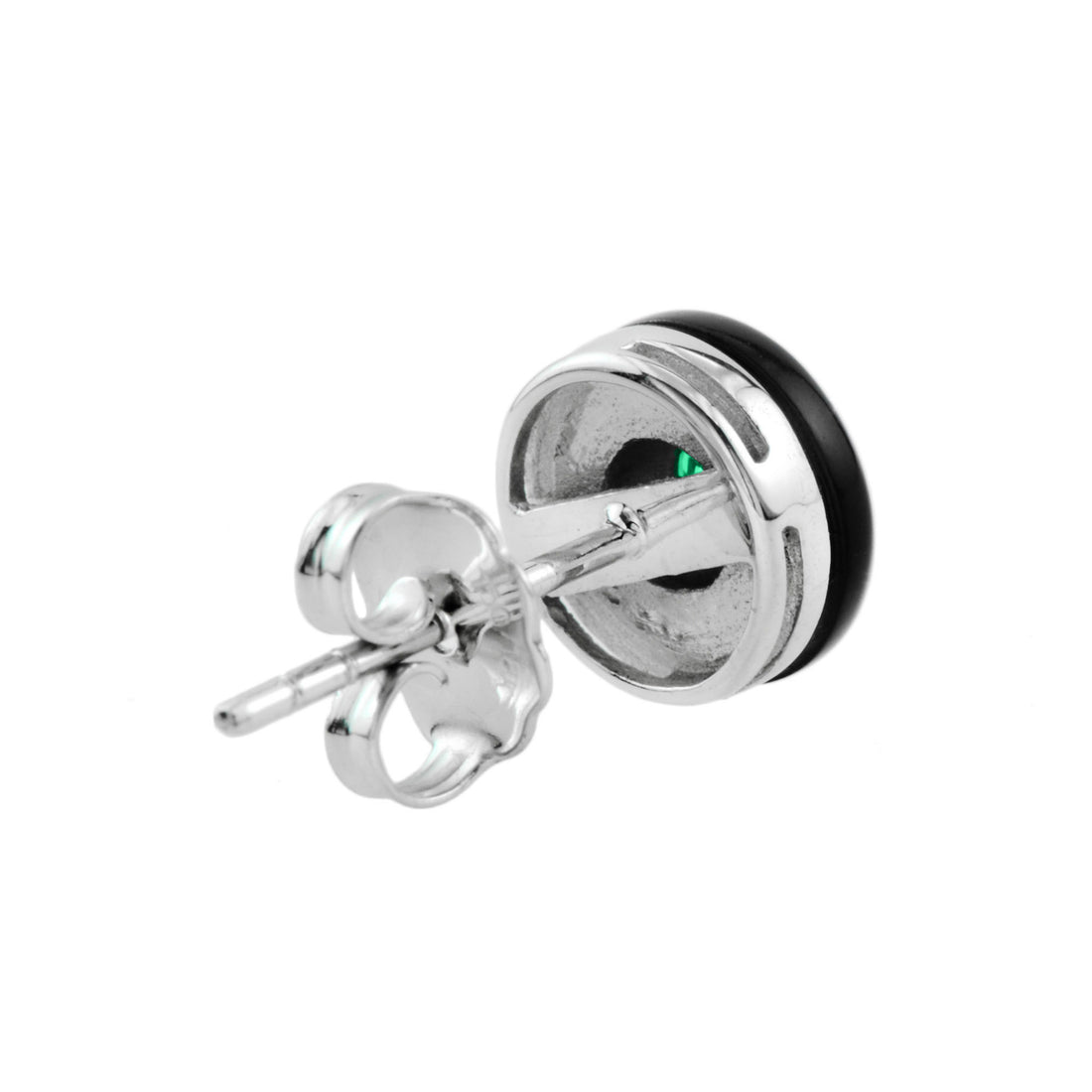 Emerald & Black Onyx Halo Antique Style Stud 14K White Gold Earrings