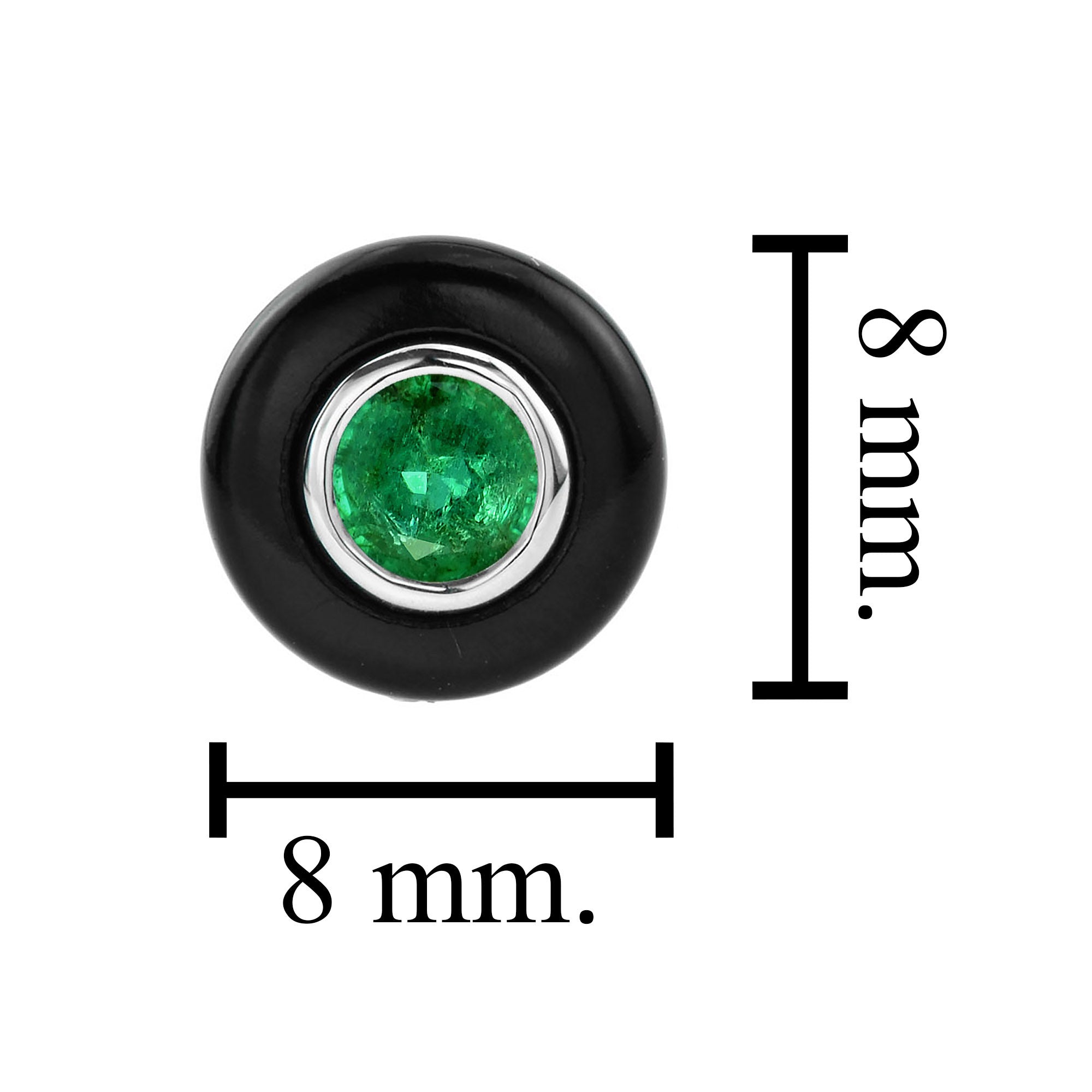 Emerald & Black Onyx Halo Antique Style Stud 14K White Gold Earrings
