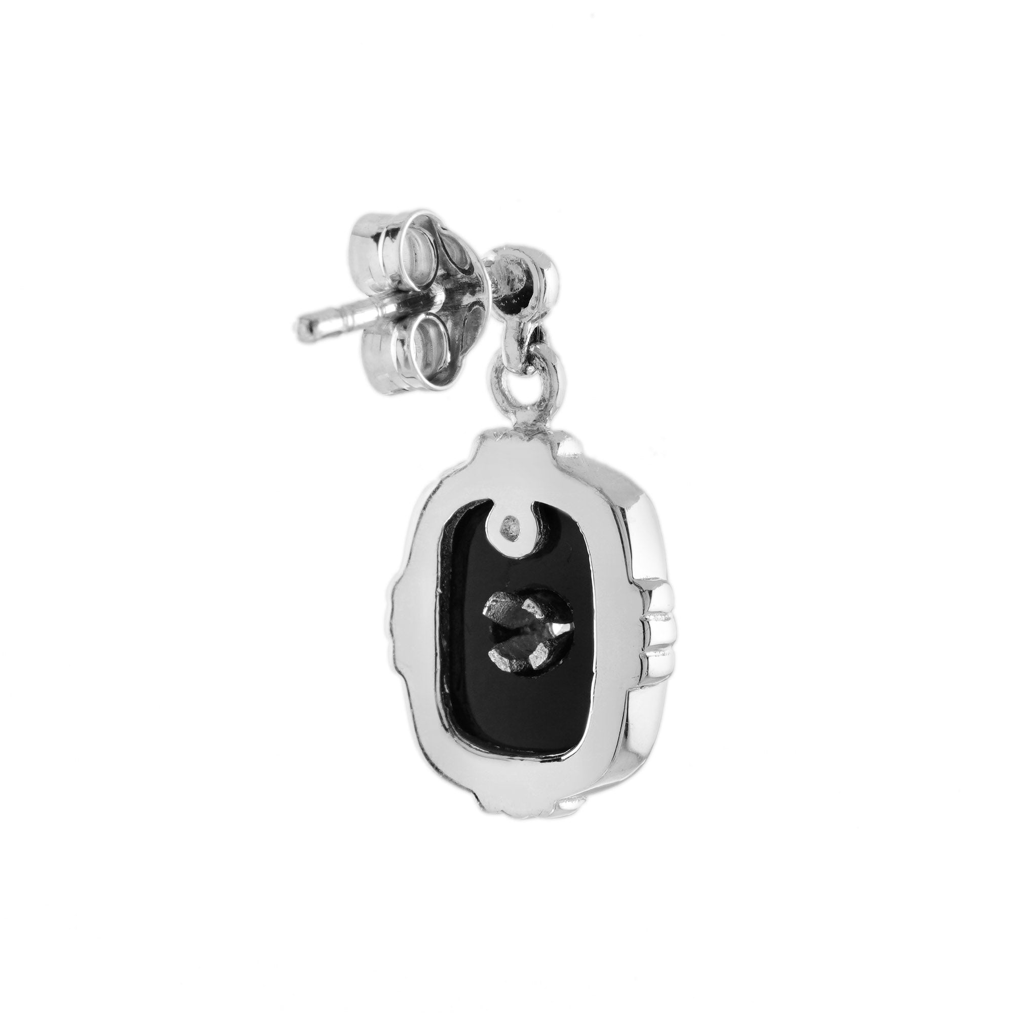 Diamond & Onyx Art Deco Style Cushion Shape Drop Earrings
