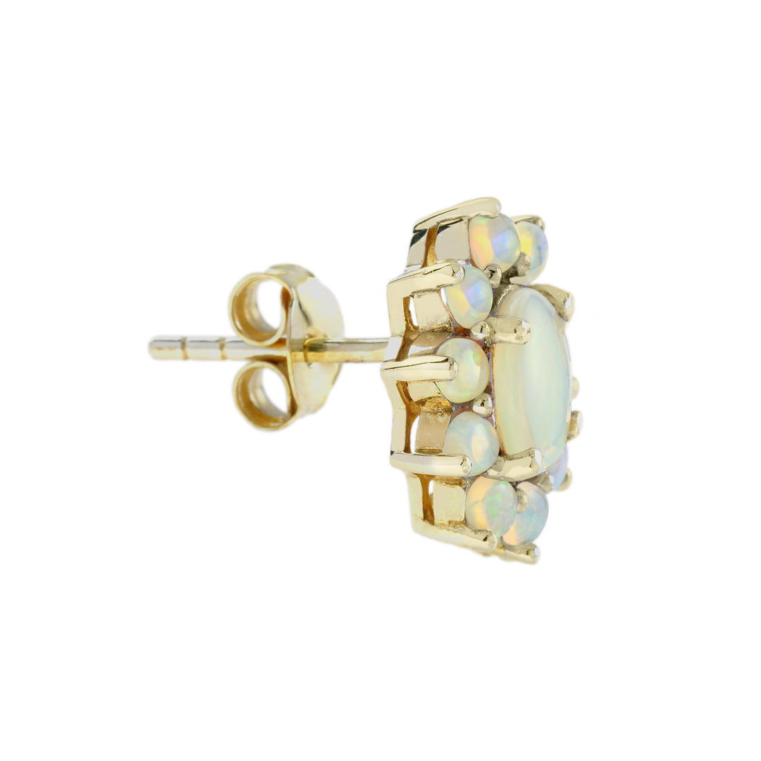 Opal Vintage Style Cluster Stud 14K Yellow Gold Earrings