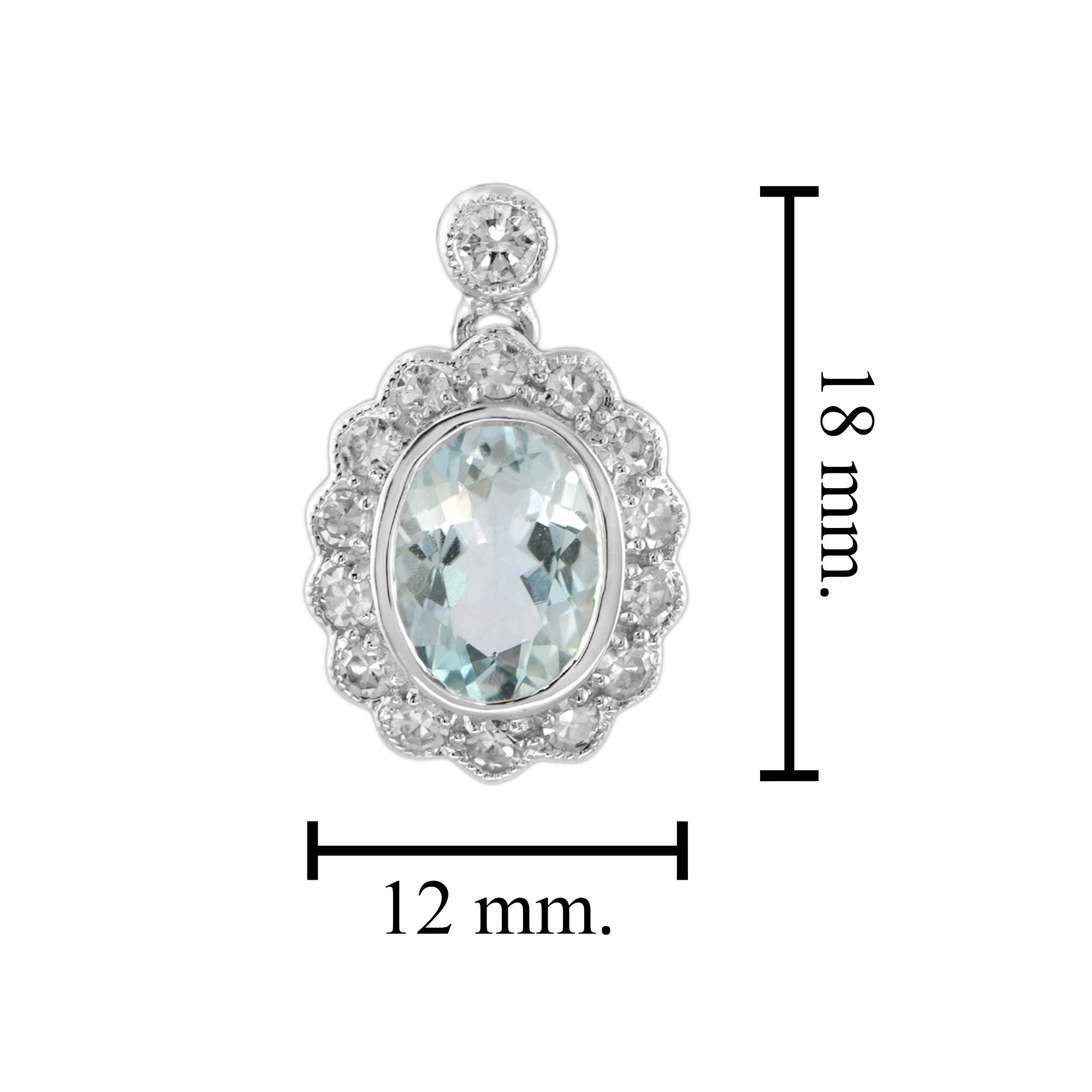 Oval Aquamarine & Diamond Halo Set Antique Style Drop 14K White Gold Earrings