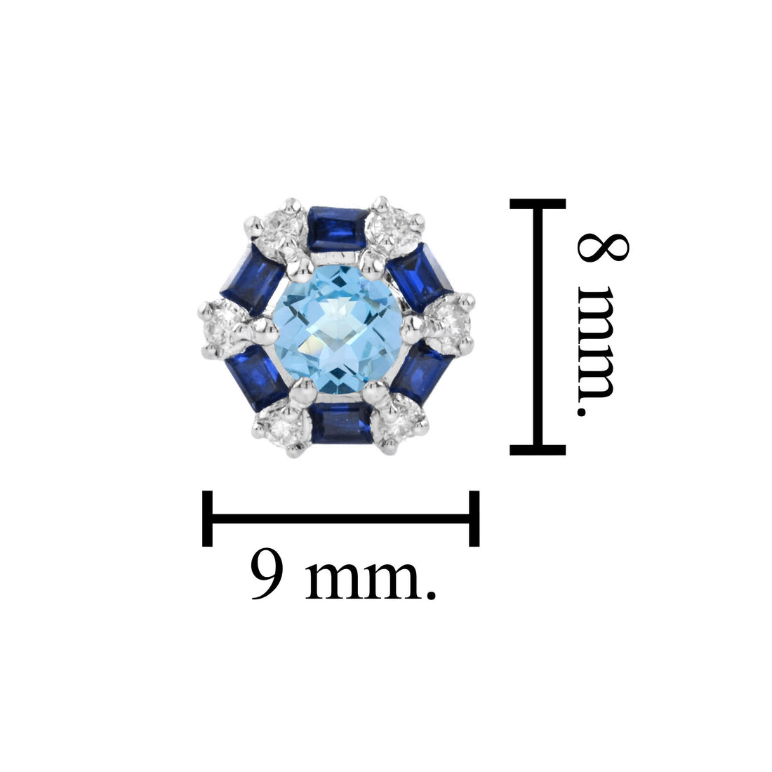 Round Blue Topaz & Blue Sapphire and Diamond Target 14K White Gold Stud Earrings