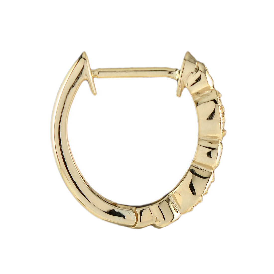 Green Emerald & Diamond Art Deco Style Huggie Yellow Gold Earrings