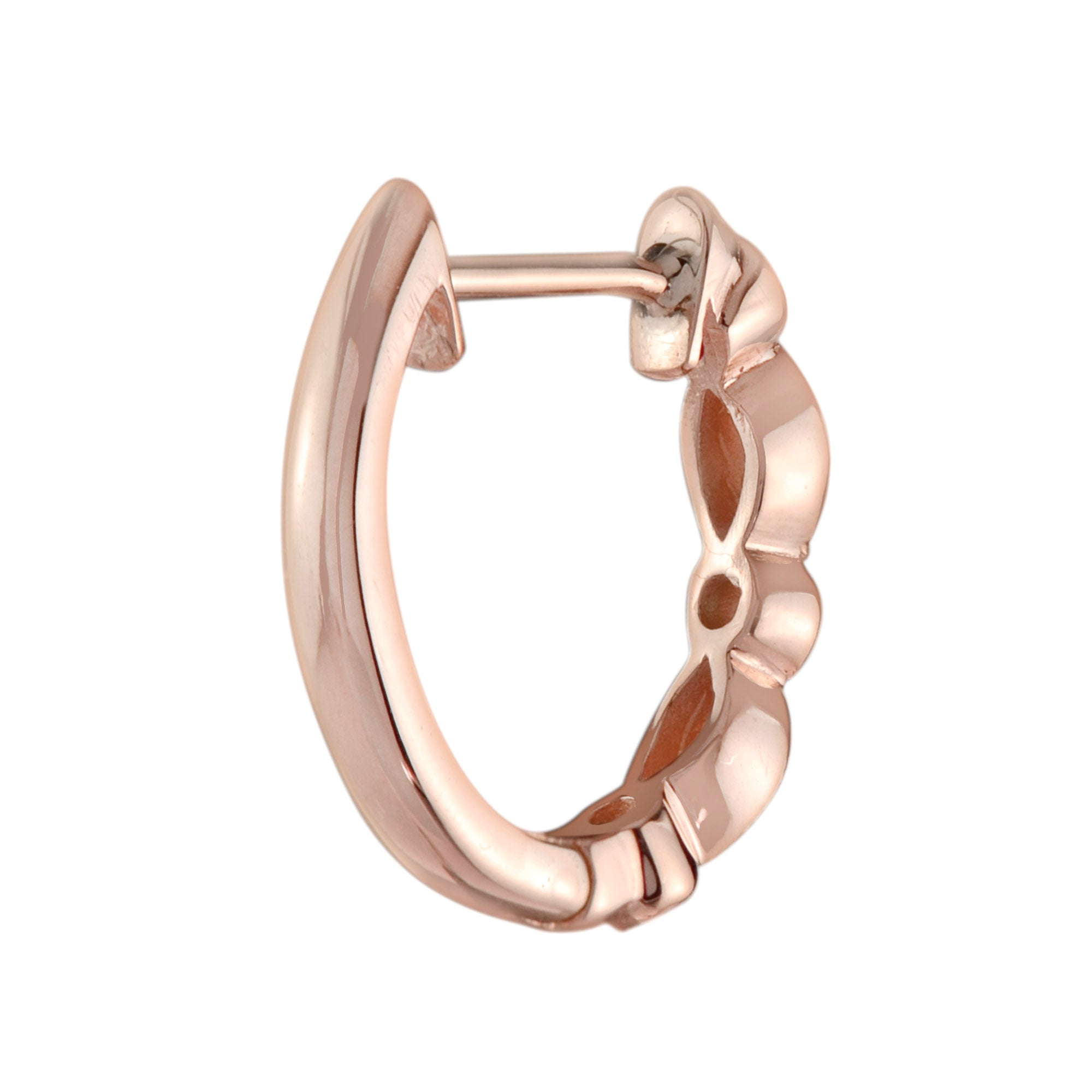 Red Pink Ruby & Diamond Vintage Style 18K Rose Gold Huggie Earrings