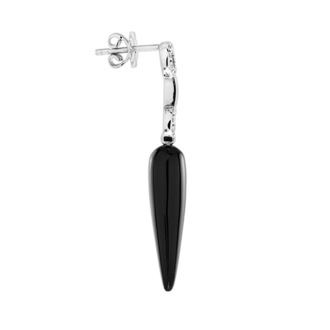 Chili Black Onyx & Diamond Art Deco Style Drop 14K White Gold Earrings