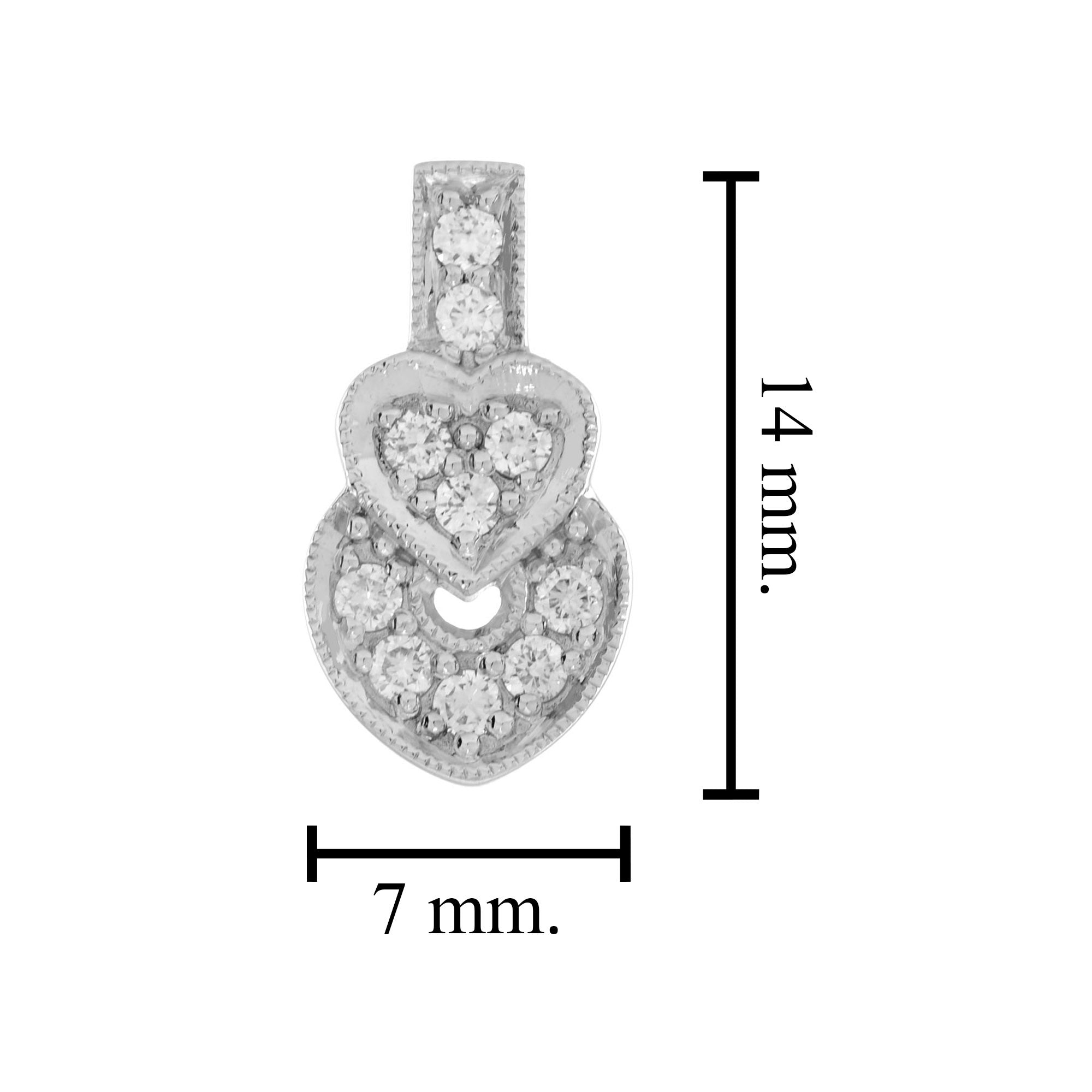 Round Diamond Pave Set Heart Shape Stud 14K White Gold Art Deco Style Earrings