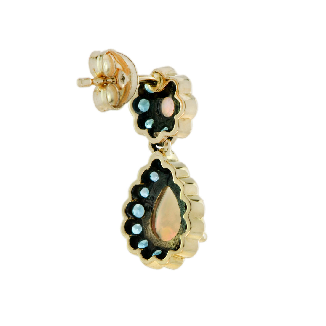 Opal & London Blue Topaz Vintage Style Drop Dangle Yellow Gold Earrings