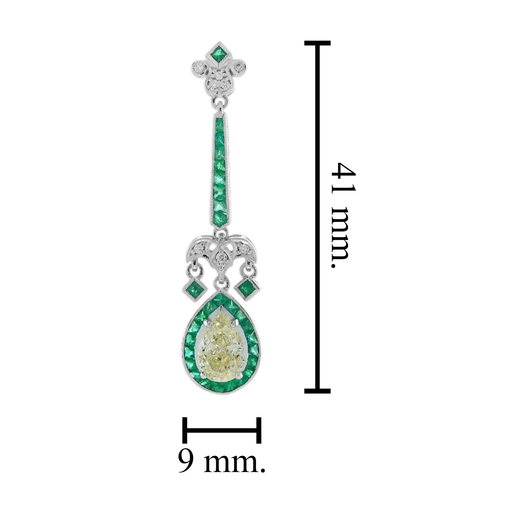 GIA Light Yellow Diamond & Green Emerald Art Deco Style 18K White Gold Earrings